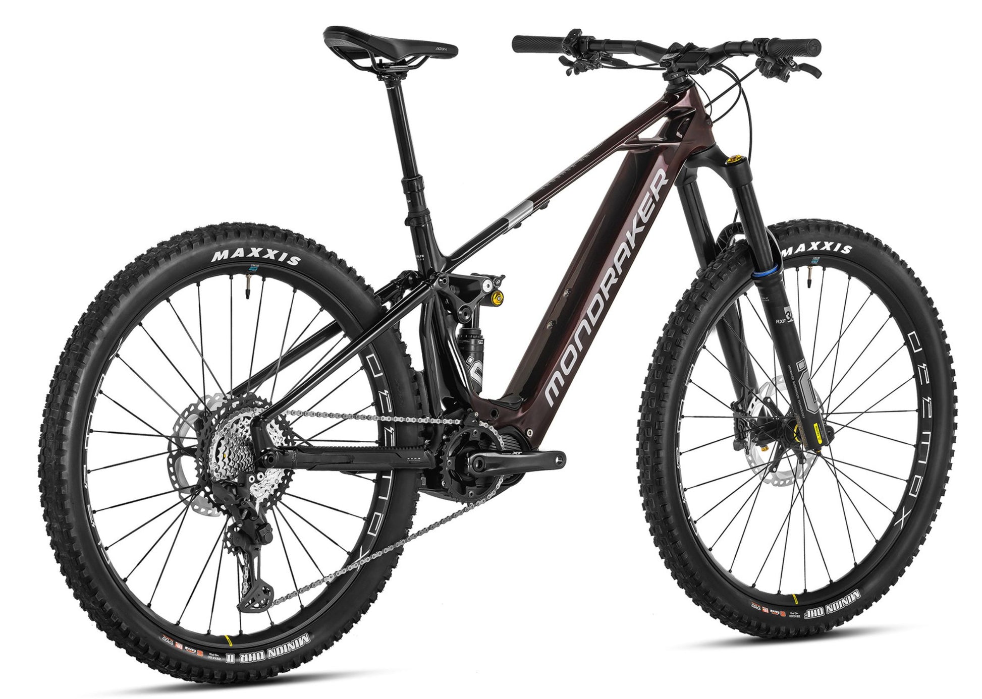 Mondraker Crusher RR Transulcent red carbon / black / silver Full Suspension eMTB Rear facing view