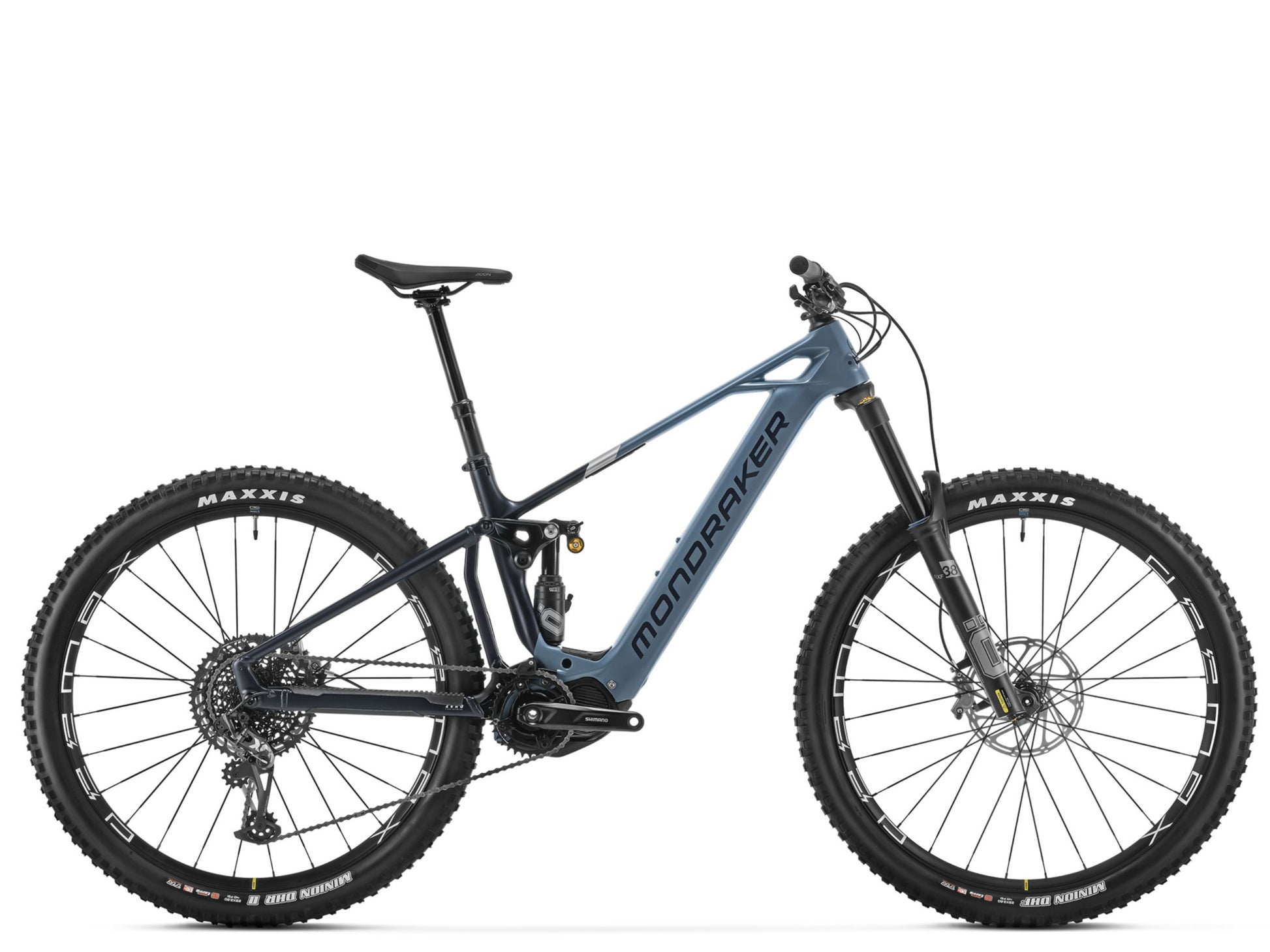 Mondraker Crusher R Denim blue / navy /silver Full Suspension eMTB Side profile