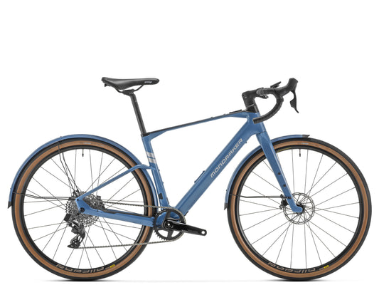Mondraker Dusty SX RR Denim blue / silver Gravel Urban cross Electric bike Side profile
