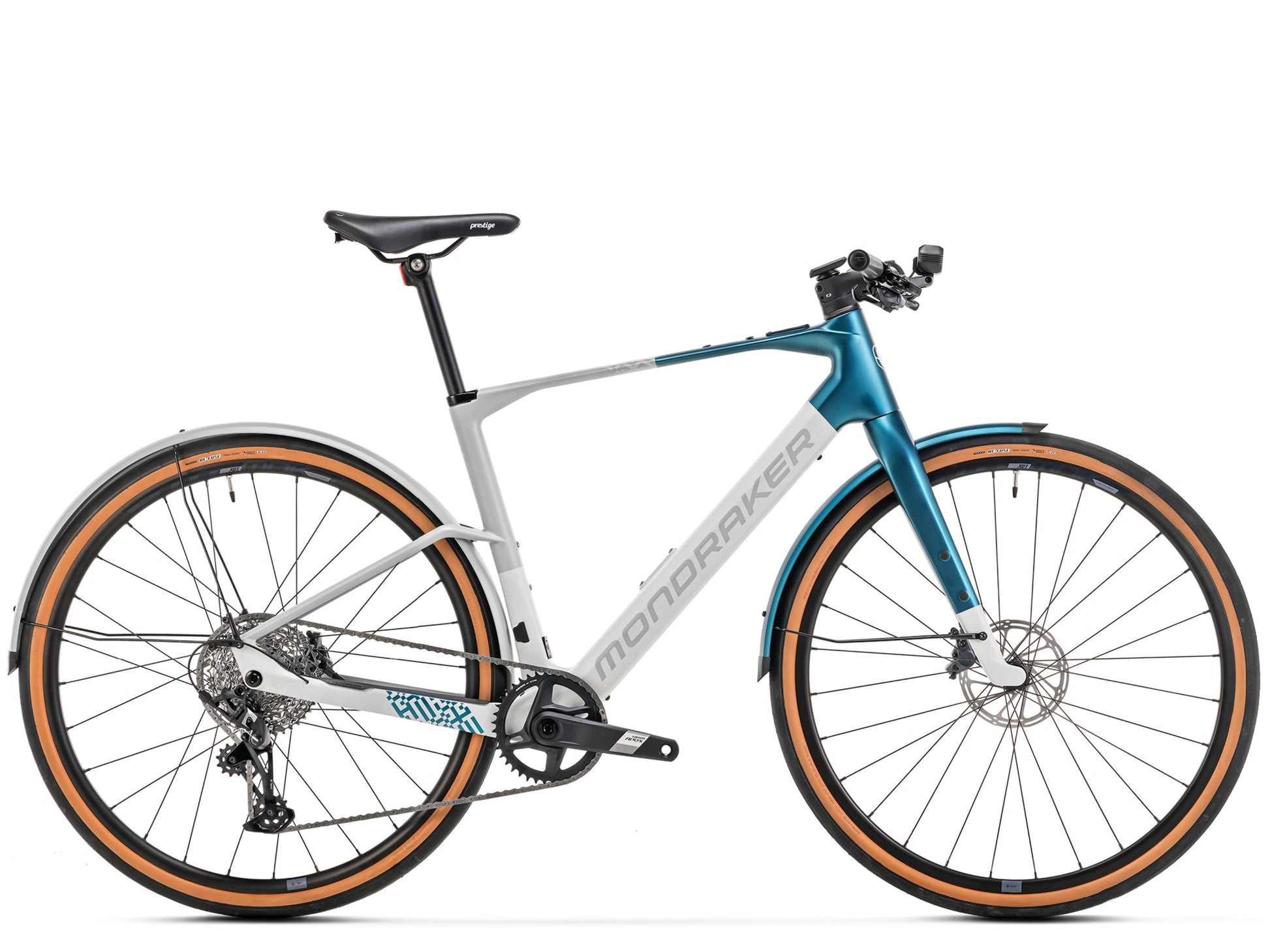 Mondraker Dusty X gravel ebike Bunker grey / metallic teal Side profile
