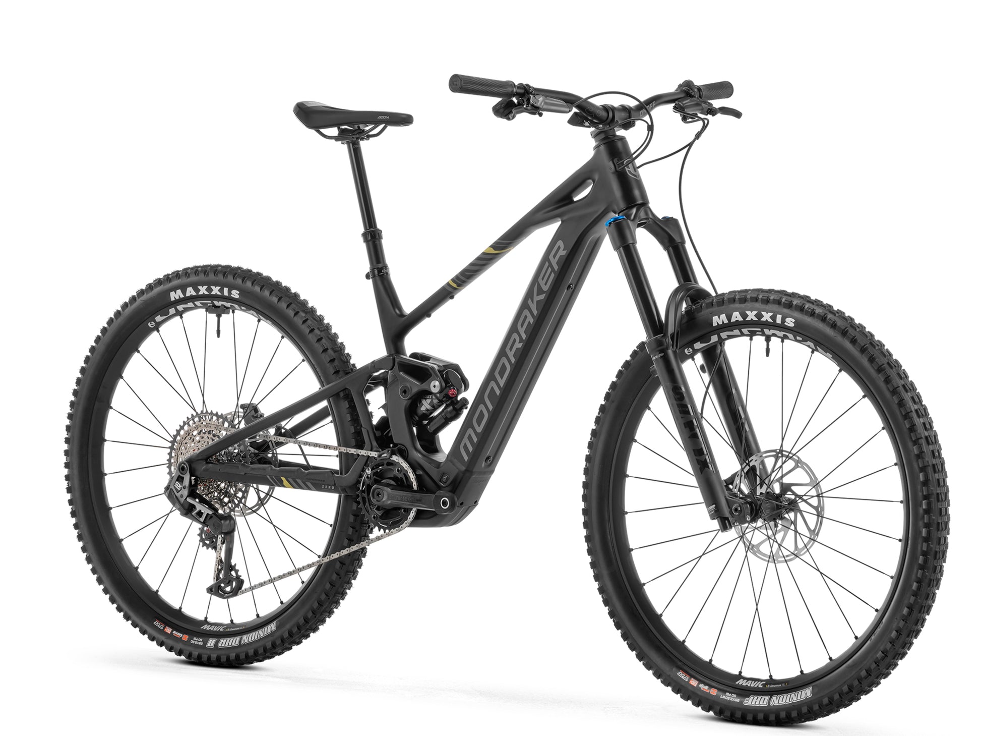 Mondraker Sly RR eMTB Enduro Forward facing view Black / nimbus grey / tonic gold