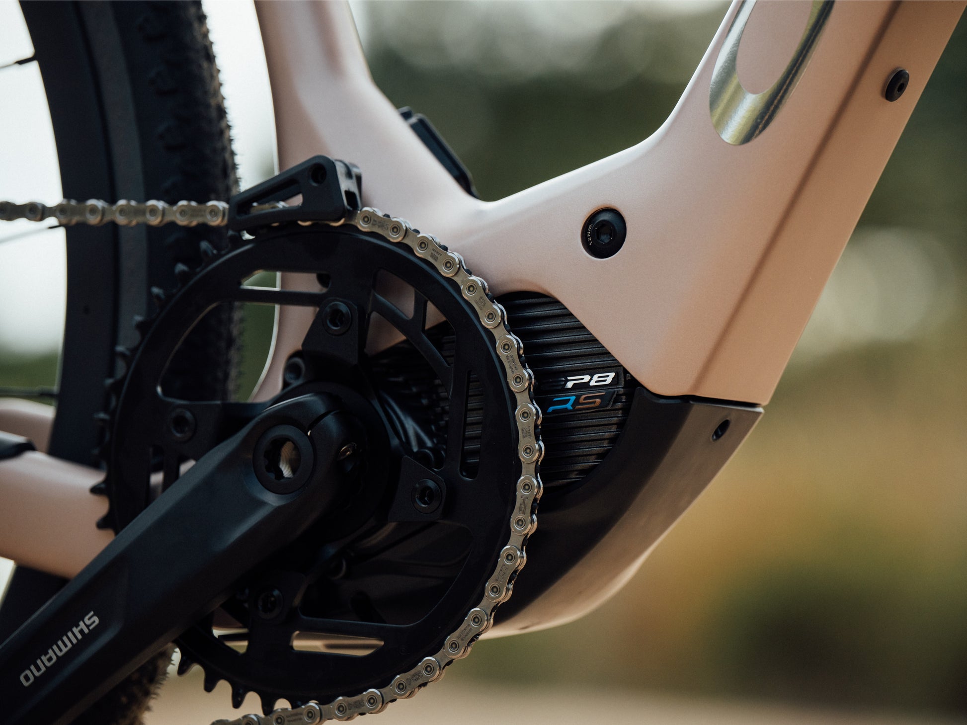 Orbea Denna Gravel Road / commuter Electric bike Nickel matte / carbon raw gloss Motor, crank, chain beauty closeup