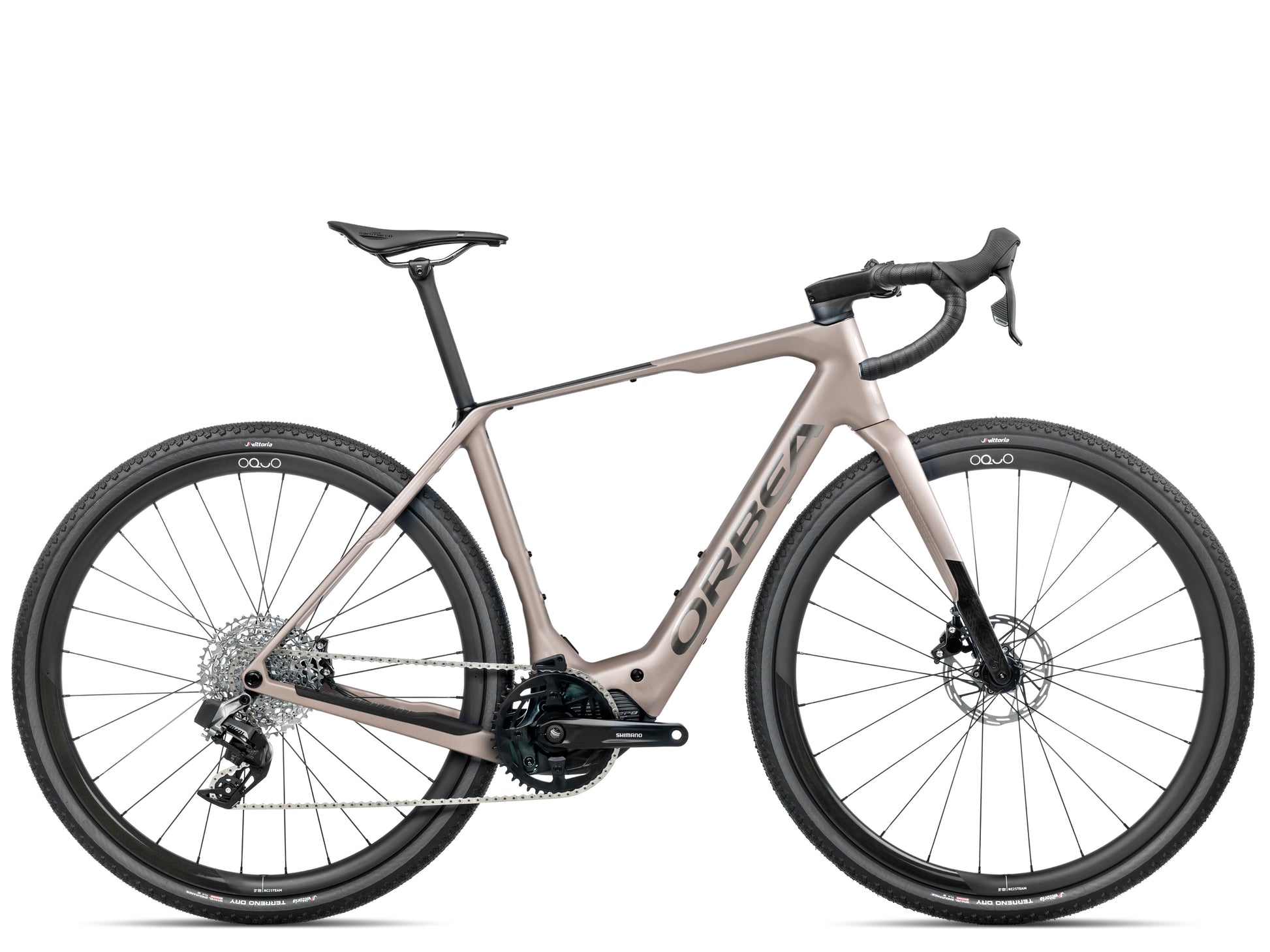 Orbea Denna M31e Gravel Road / commuter Electric bike Nickel matte / carbon raw gloss Side profile 