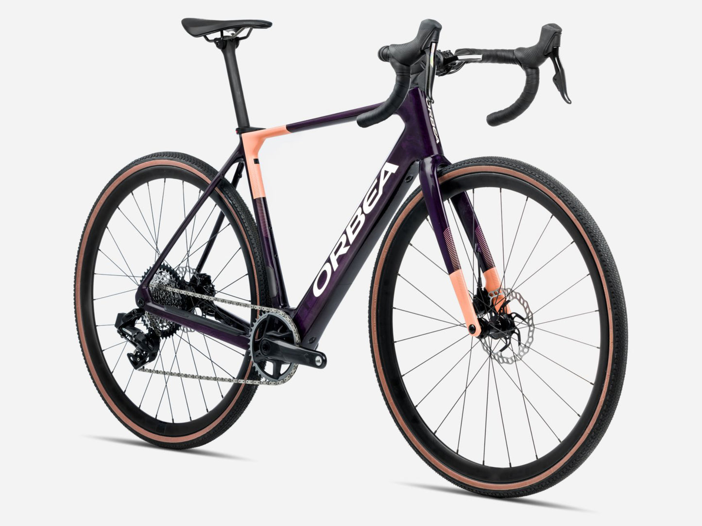 Orbea Gain M10I Gravel Road eBike Fantasy purple carbon view gloss / orange cloud matte Forward facing view