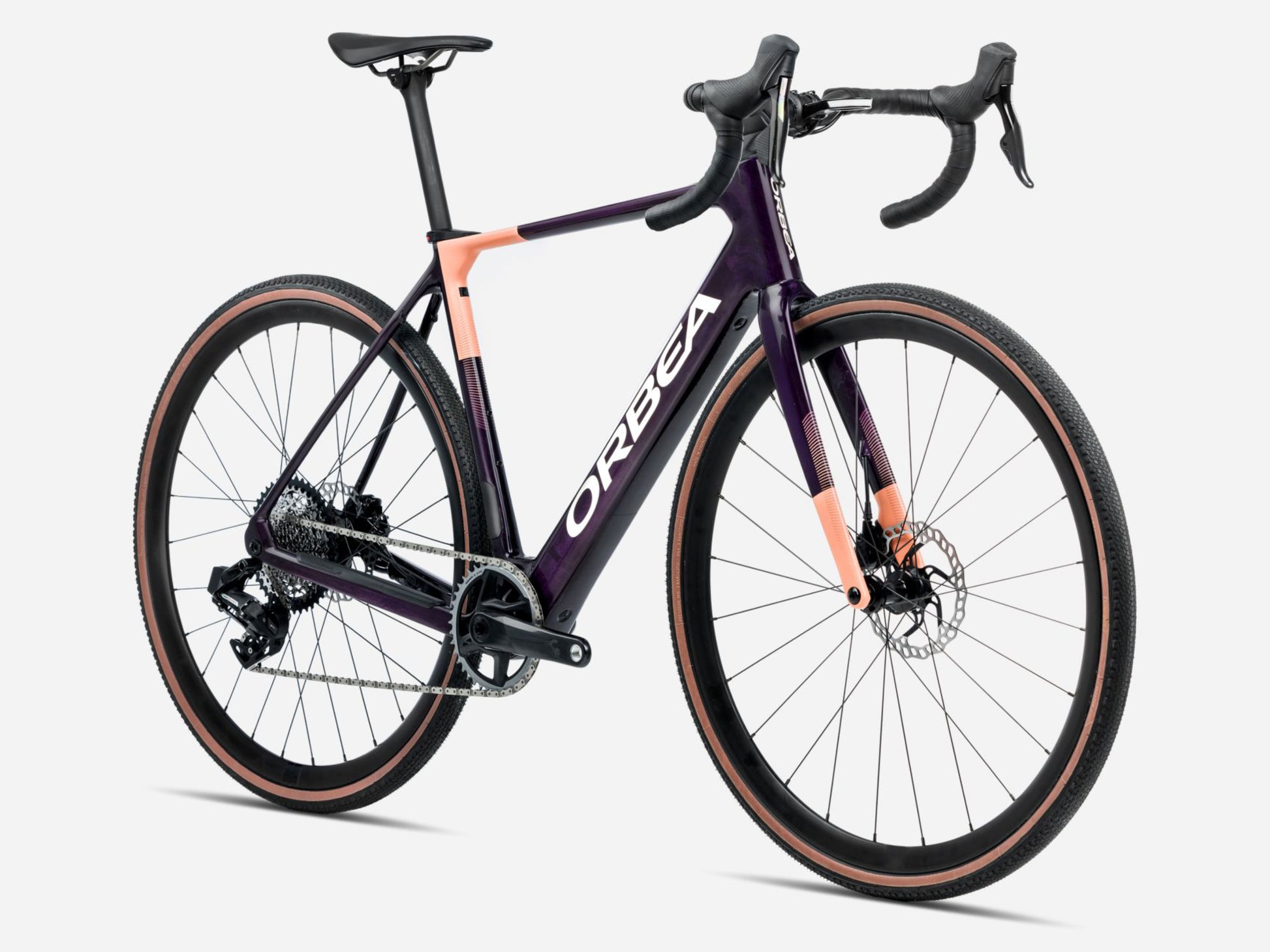 Orbea Gain M10I Gravel Road eBike Fantasy purple carbon view gloss / orange cloud matte Forward facing view