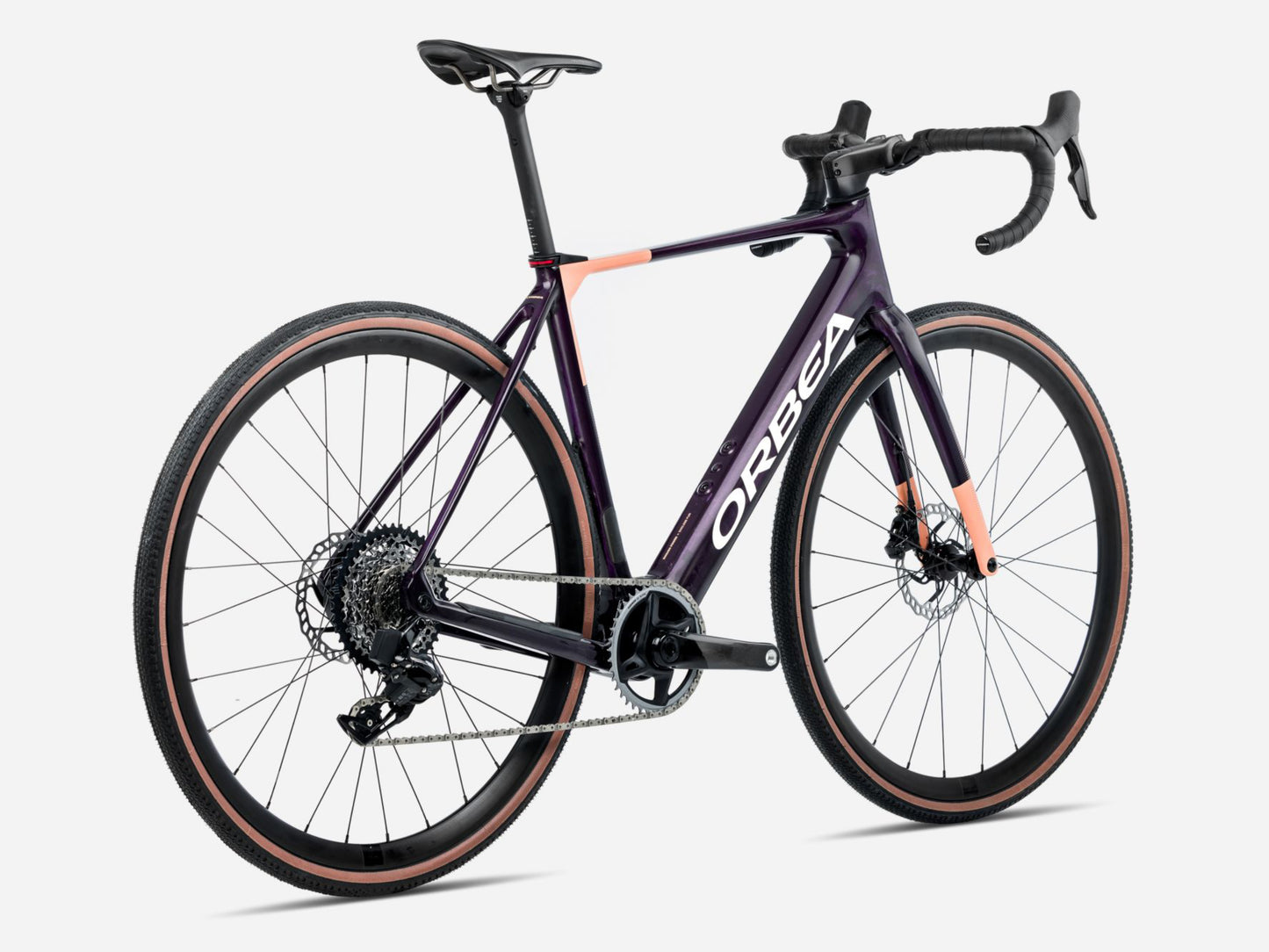 Orbea Gain M10I Gravel Road eBike Fantasy purple carbon view gloss / orange cloud matte Rear facing view