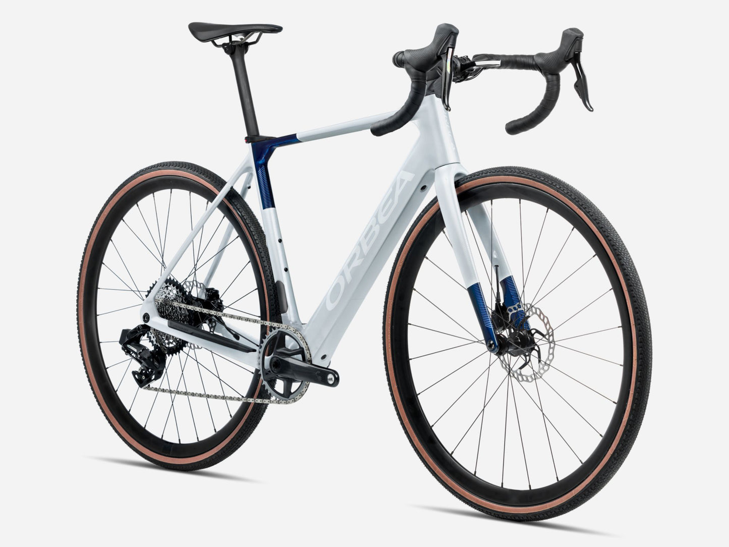 Orbea Gain M10I Gravel Road eBike Halo sIlver matte / blue carbon view gloss Forward facing view