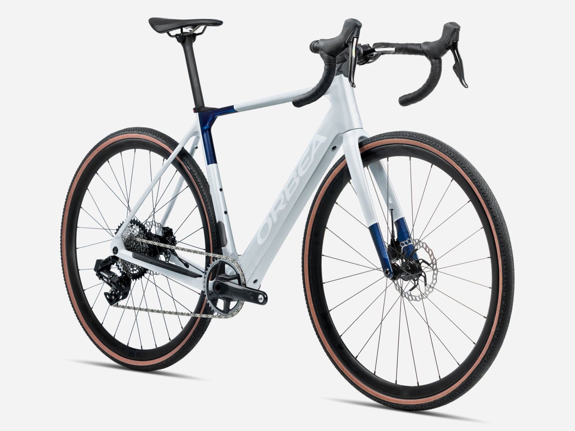 Orbea Gain M10I Gravel Road eBike Halo sIlver matte / blue carbon view gloss Forward facing view
