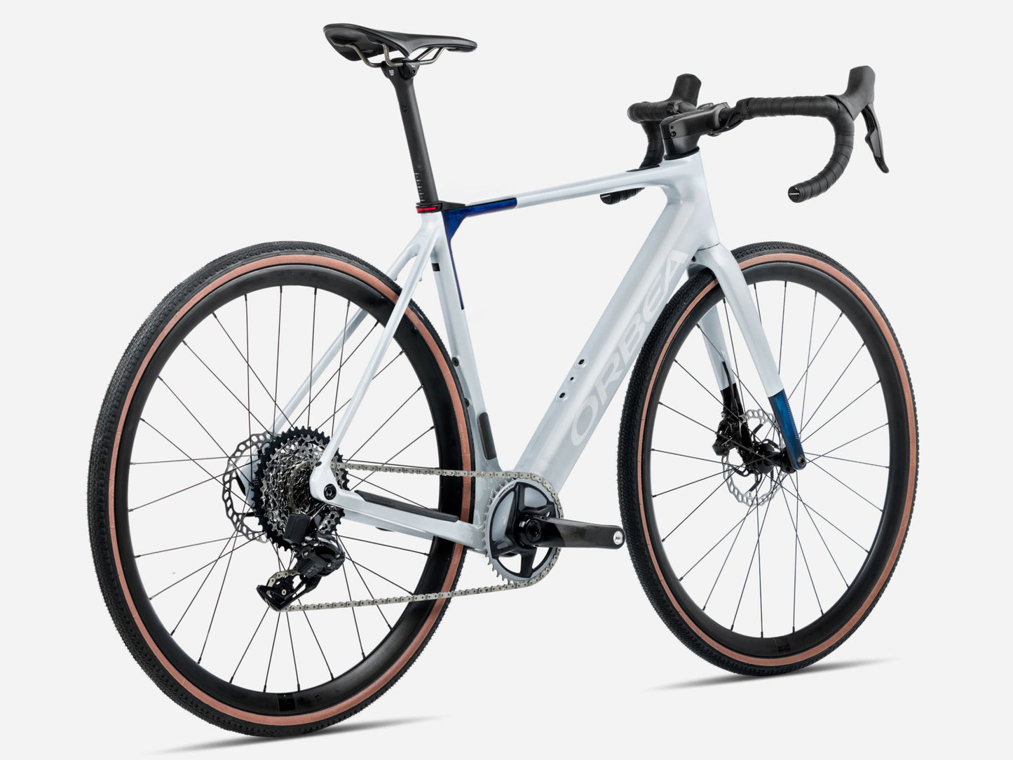 Orbea Gain M10I Gravel Road eBike Halo sIlver matte / blue carbon view gloss Rear facing view