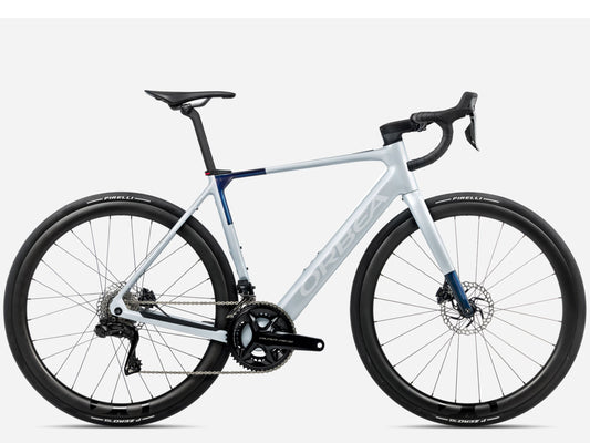 Orbea Gain M10I Gravel Road eBike Halo sIlver matte / blue carbon view gloss Side view 