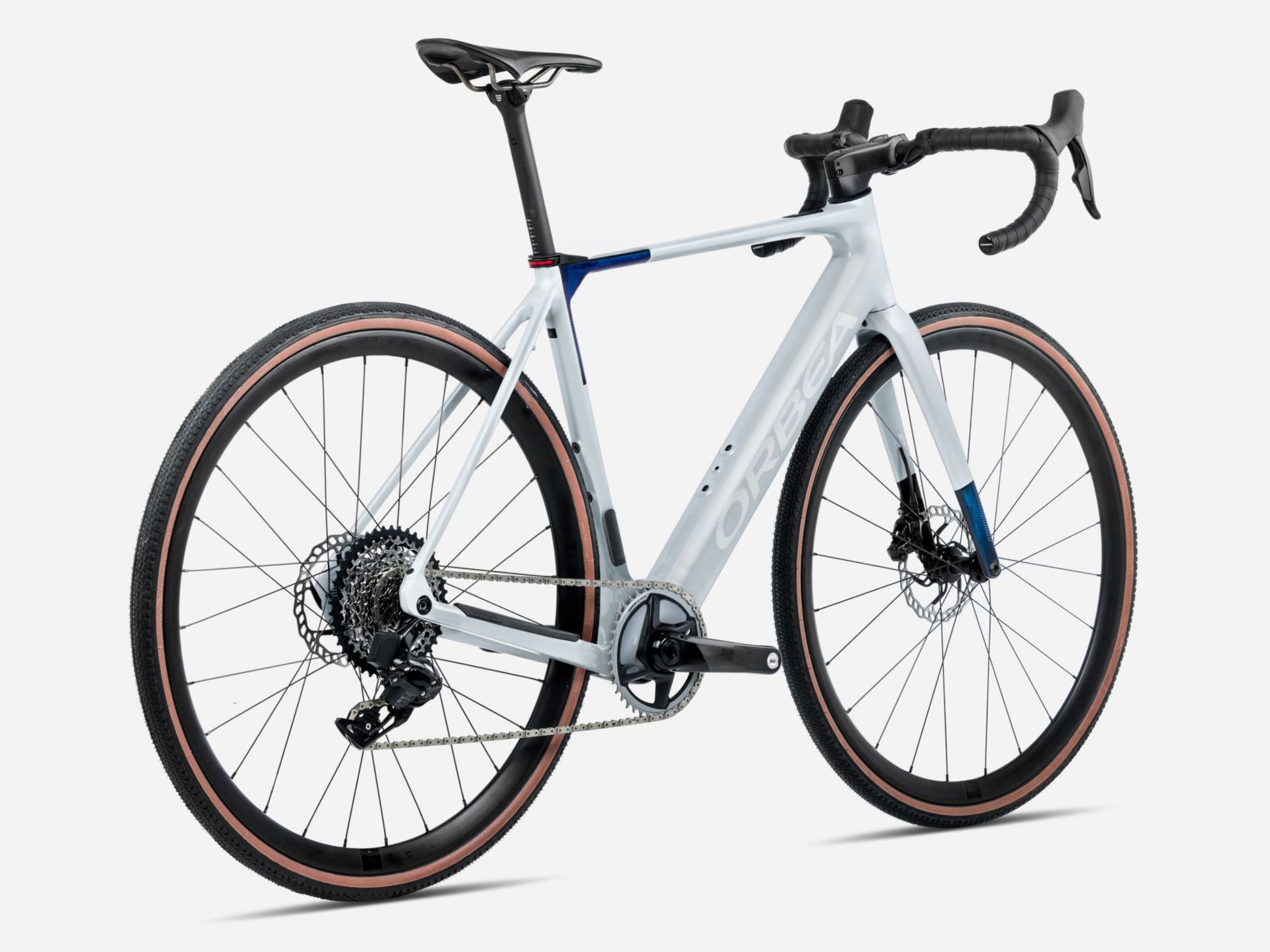 Orbea Gain M201 Gravel Road eBike Halo sIlver matte / blue carbon view gloss Rear facing view