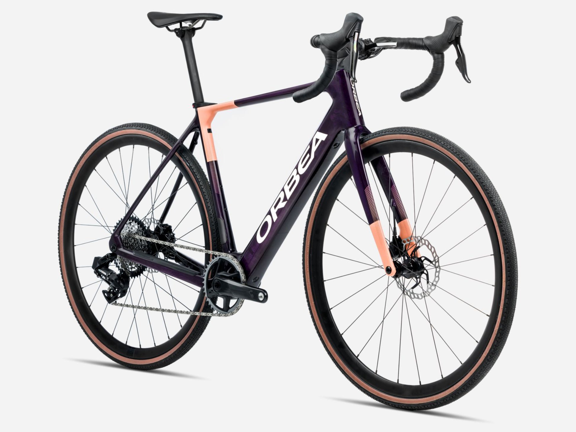 Orbea Gain M20I Gravel Road eBike Fantasy purple carbon view gloss / orange cloud matte Forward facing view