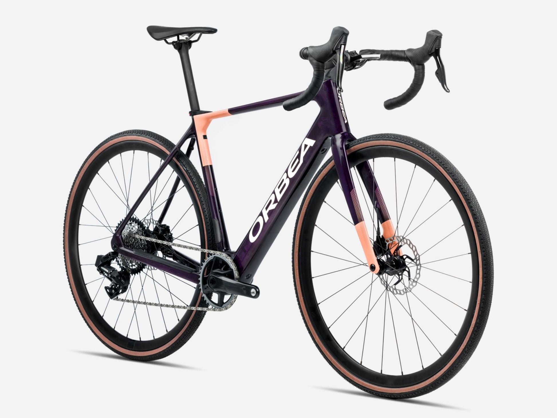 Orbea Gain M21E 1X Gravel Road eBike Fantasy purple carbon view gloss / orange cloud matte Forward facing view