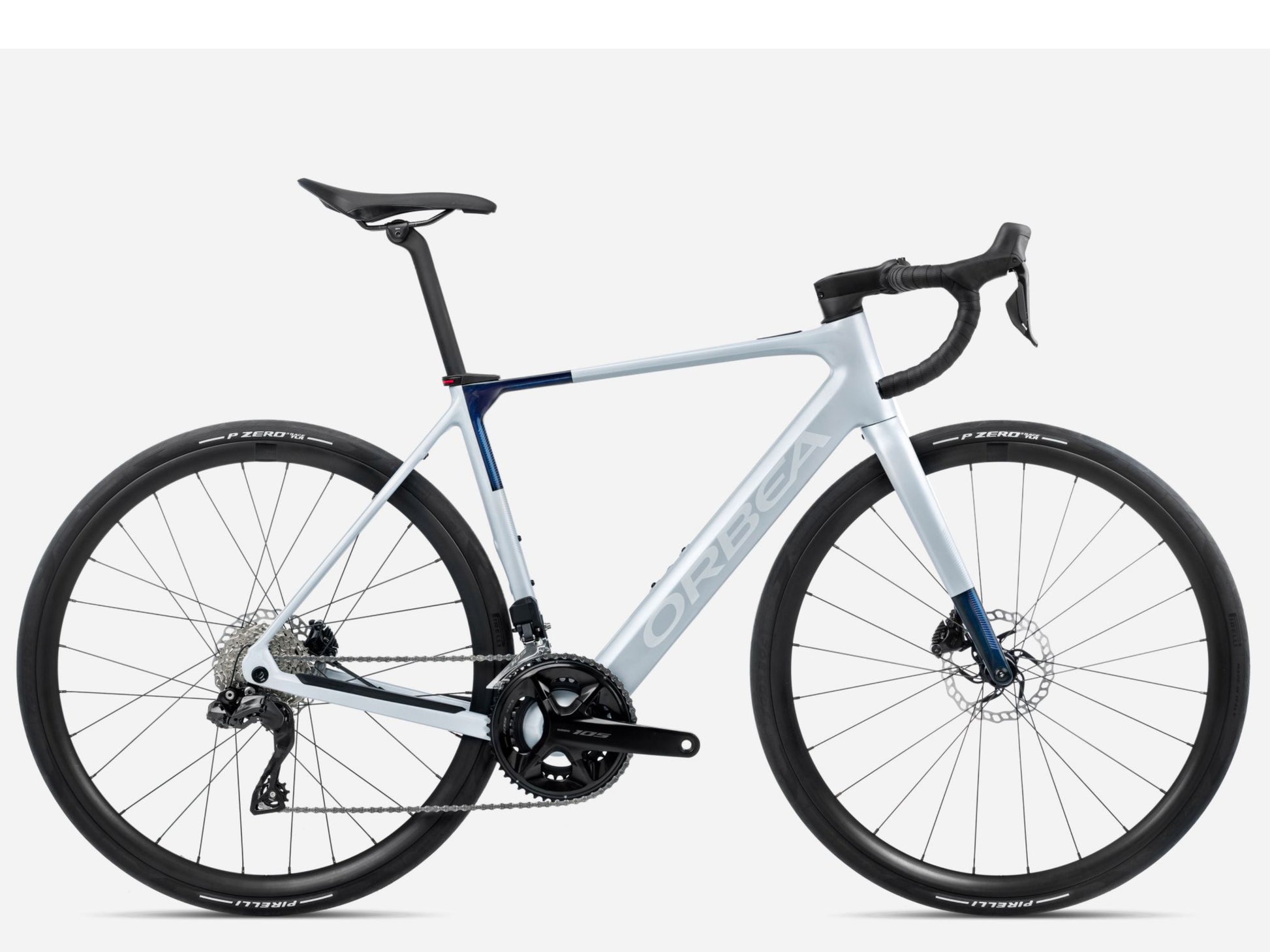 Orbea Gain M30I Gravel Road eBike Halo sIlver matte / blue carbon view gloss Side view 