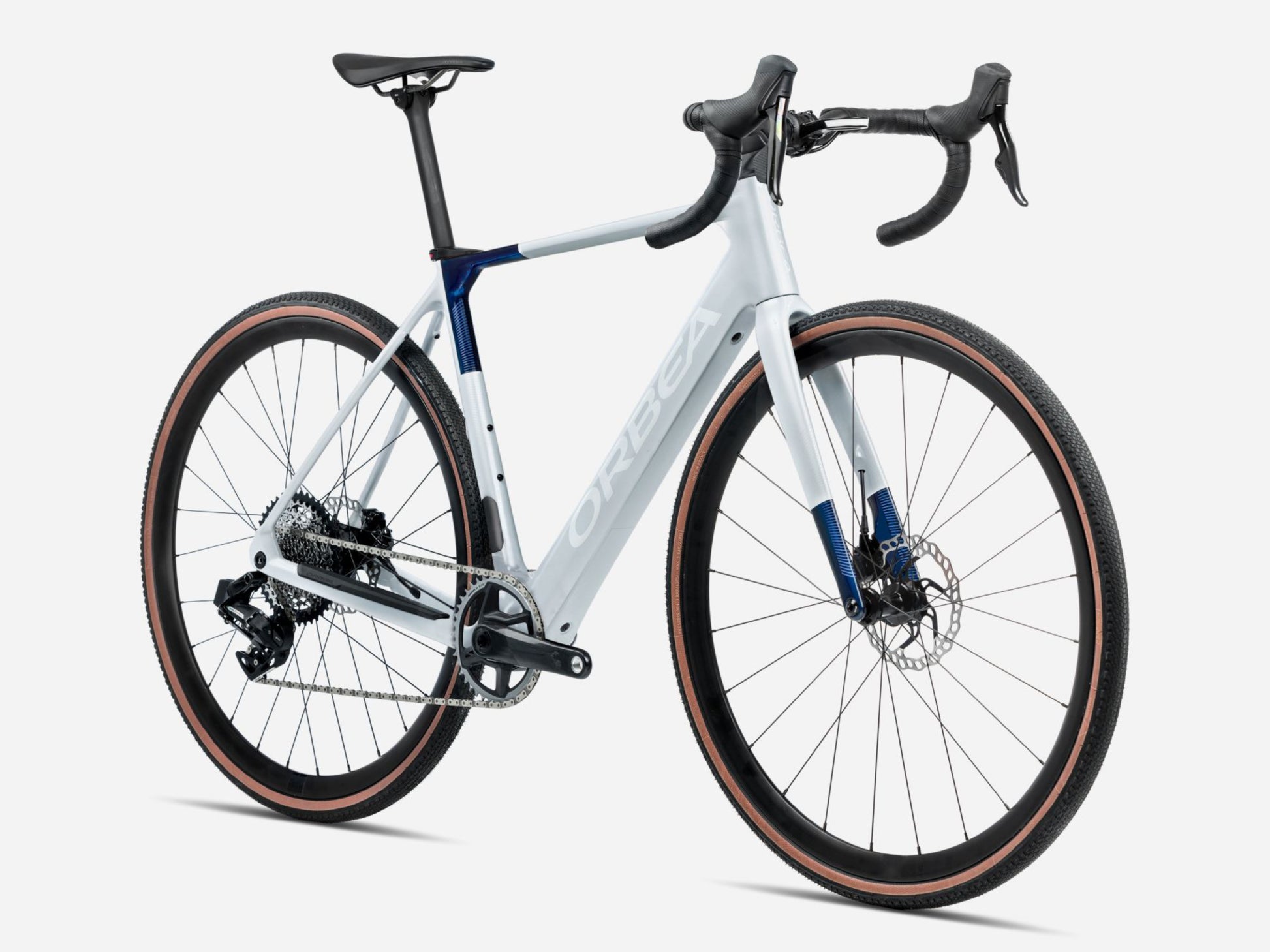 Orbea Gain M30 Gravel Road eBike Halo sIlver matte / blue carbon view gloss Forward facing view
