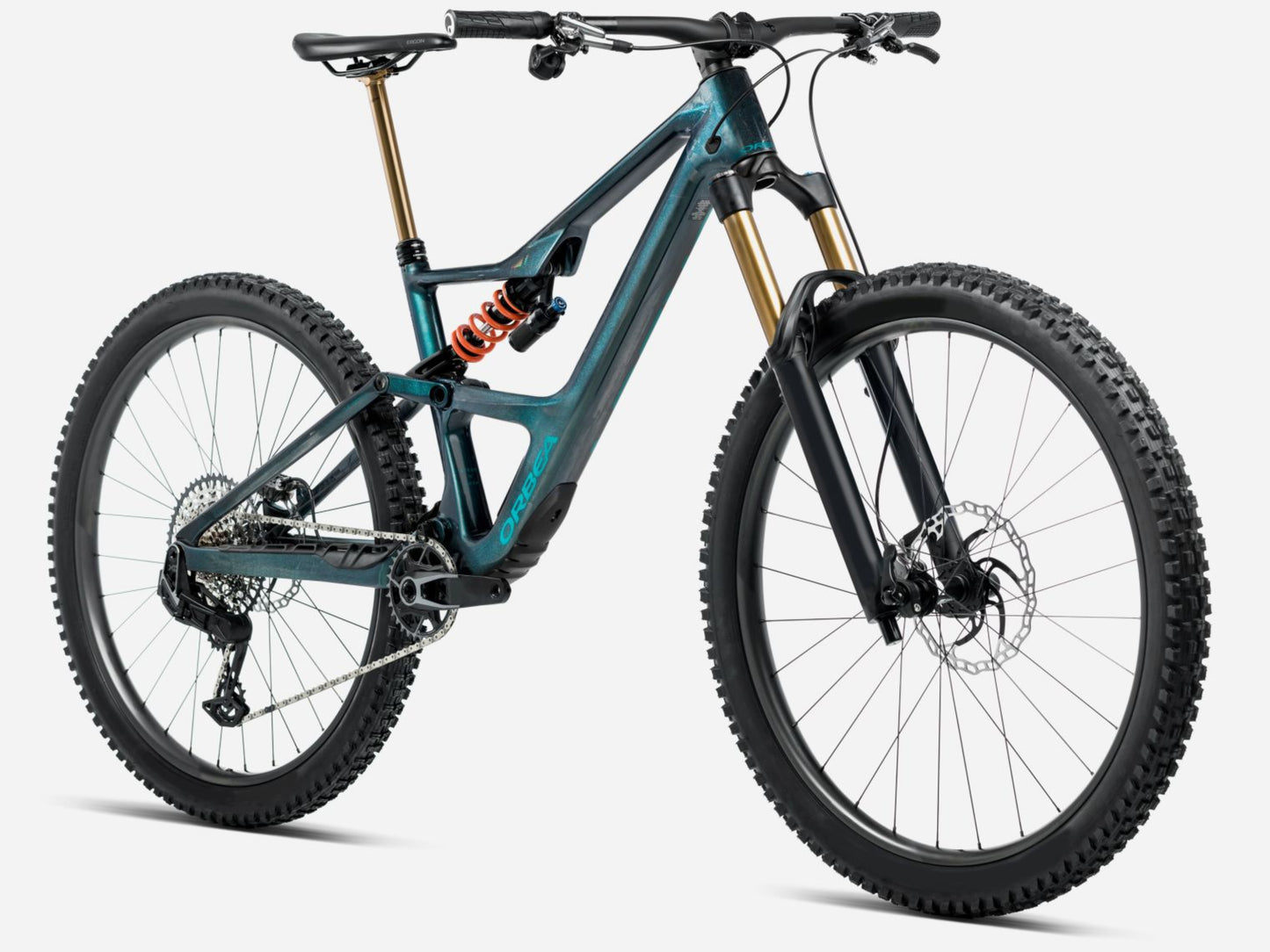 Orbea Occam LT M-Team Full Suspension Mountain bike Escape green / carbon gloss Forward facing view