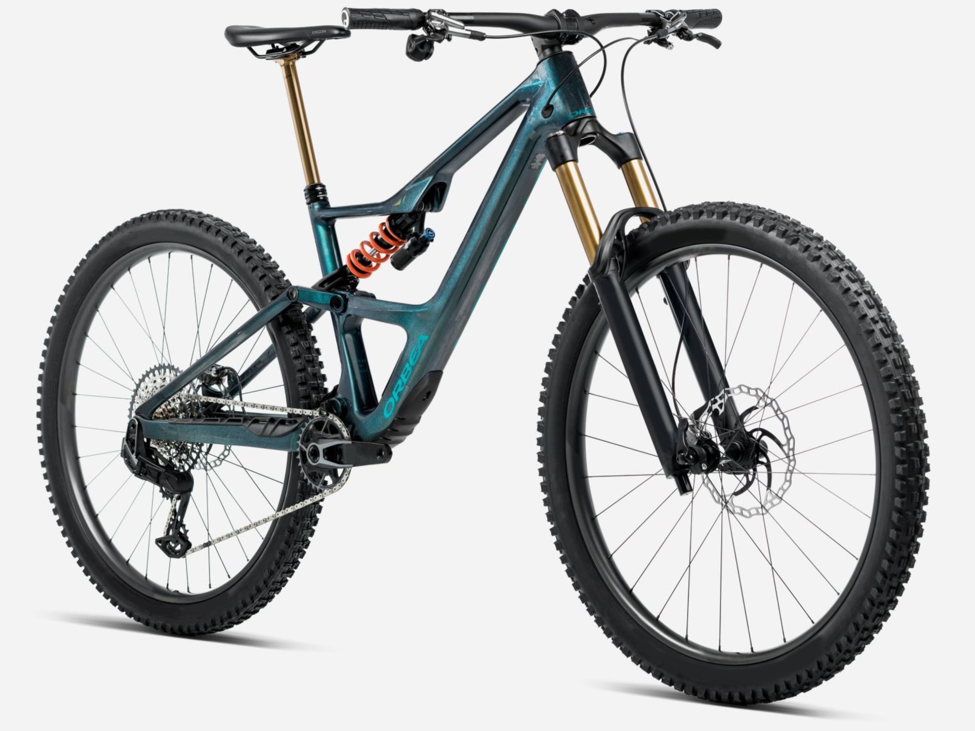 Orbea Occam LT M-Team Full Suspension Mountain bike Escape green / carbon gloss Forward facing view