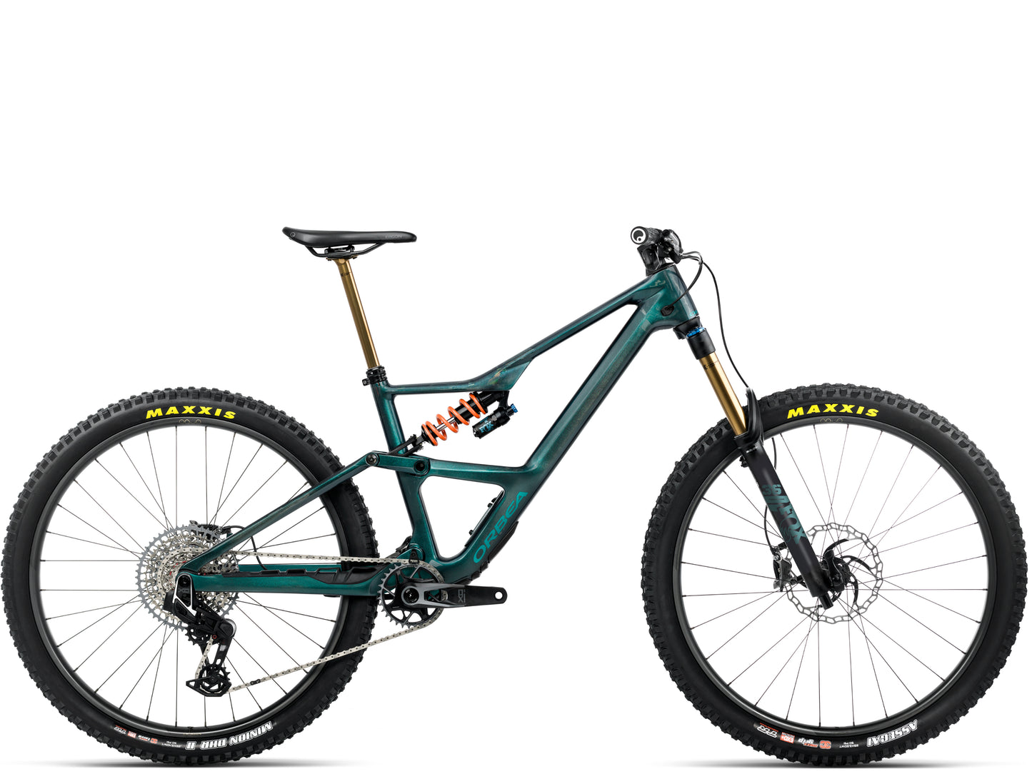 Orbea Occam LT M-Team Full Suspension Mountain bike Escape green / carbon gloss Side profile 