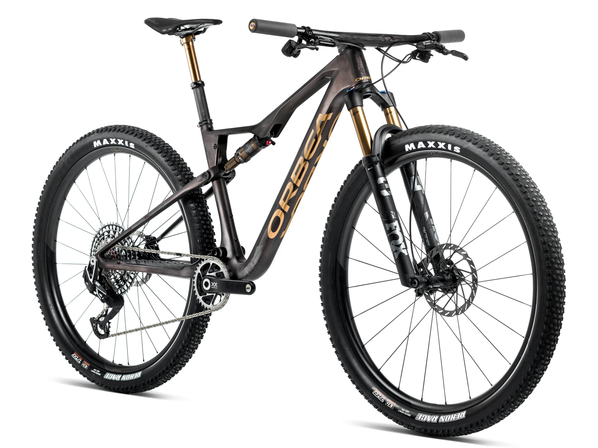 Orbea Oiz M-LTD Full Suspension Mountain bike Bronze carbon view / titan gold matte gloss Forward facing view