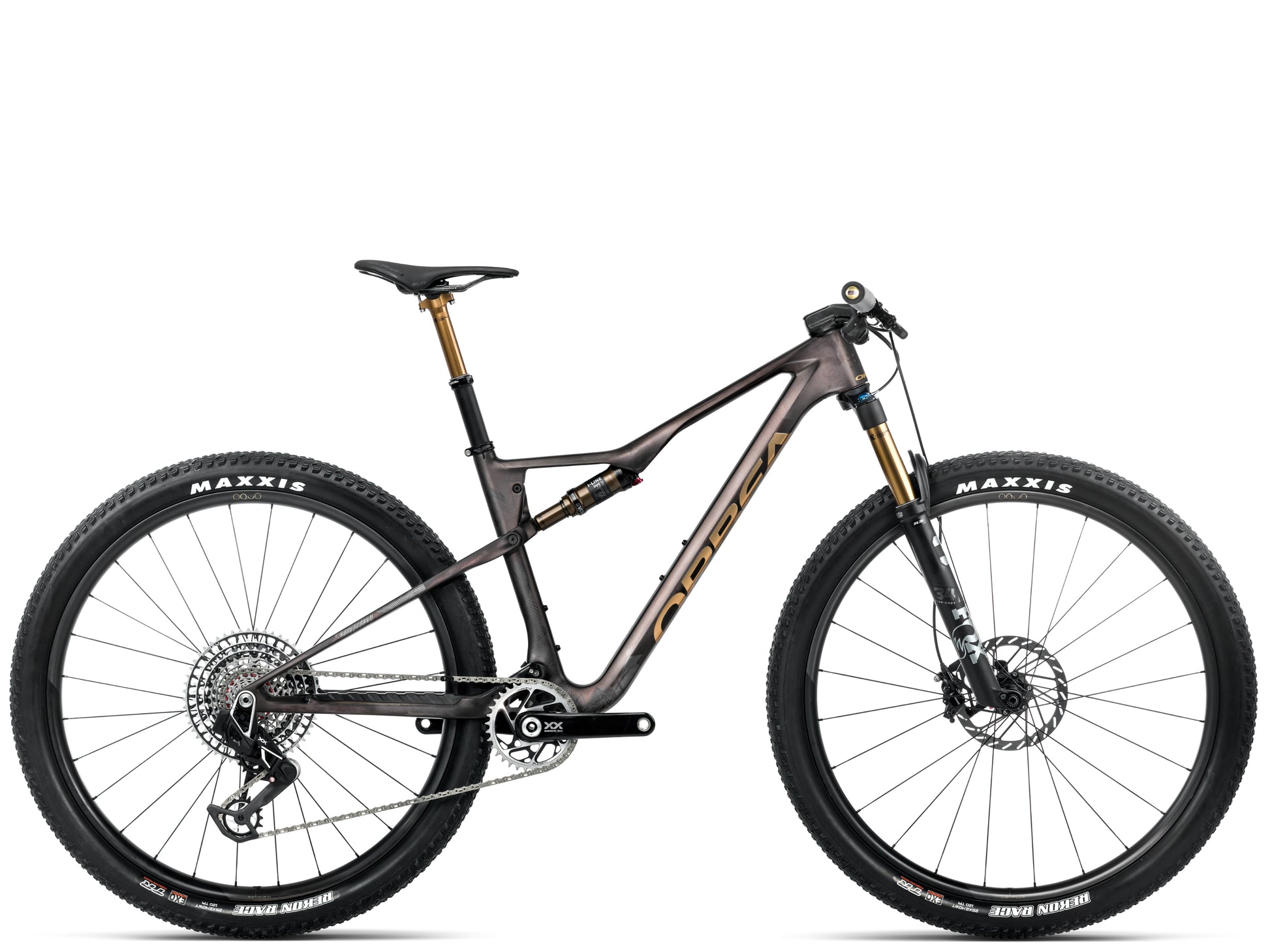Orbea Oiz M-LTD Full Suspension Mountain bike Bronze carbon view / titan gold matte gloss Side profile