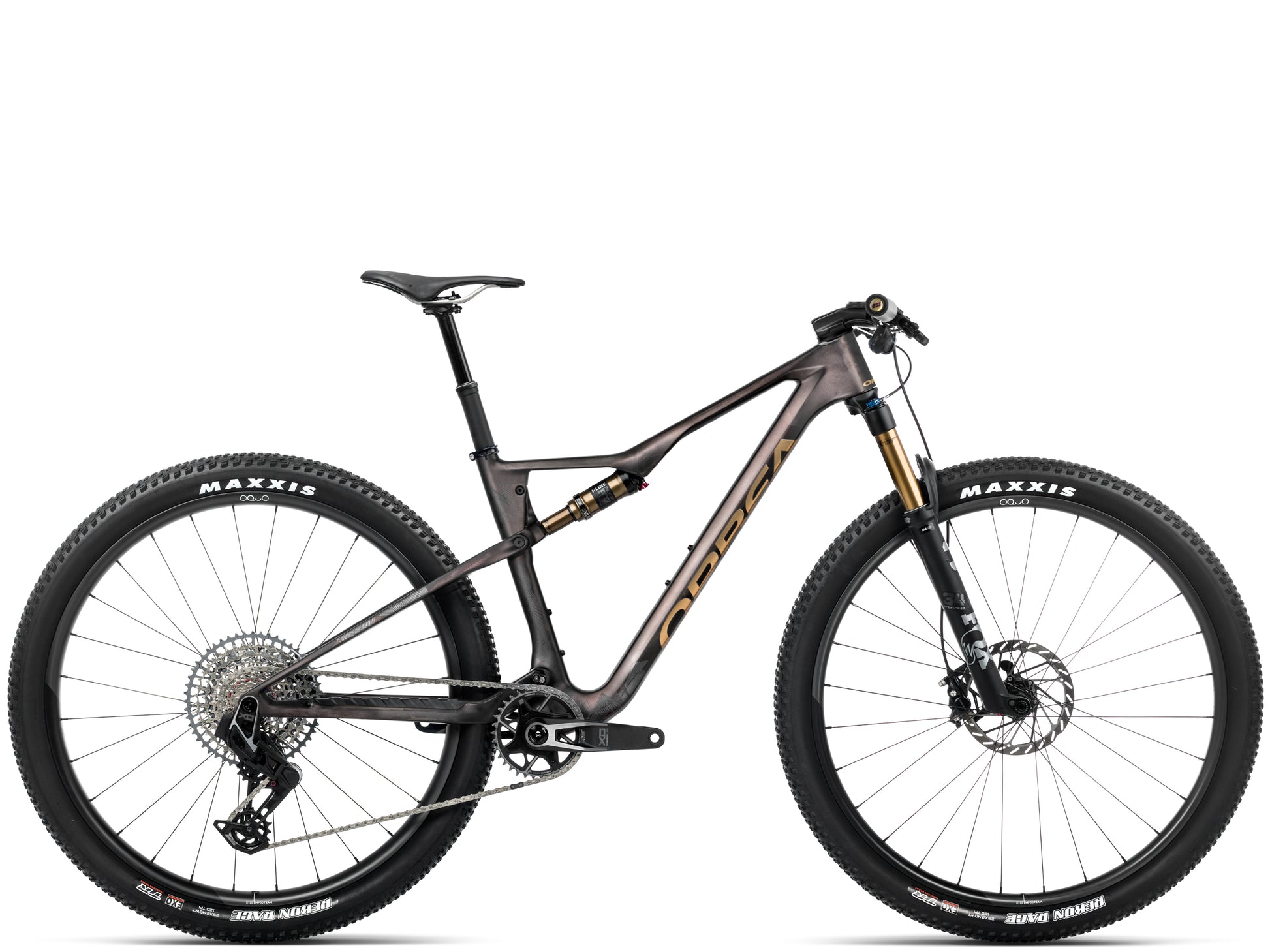 Orbea Oiz M-Team AXS Full Suspension Mountain bike Bronze carbon view / titan gold matte gloss Side profile