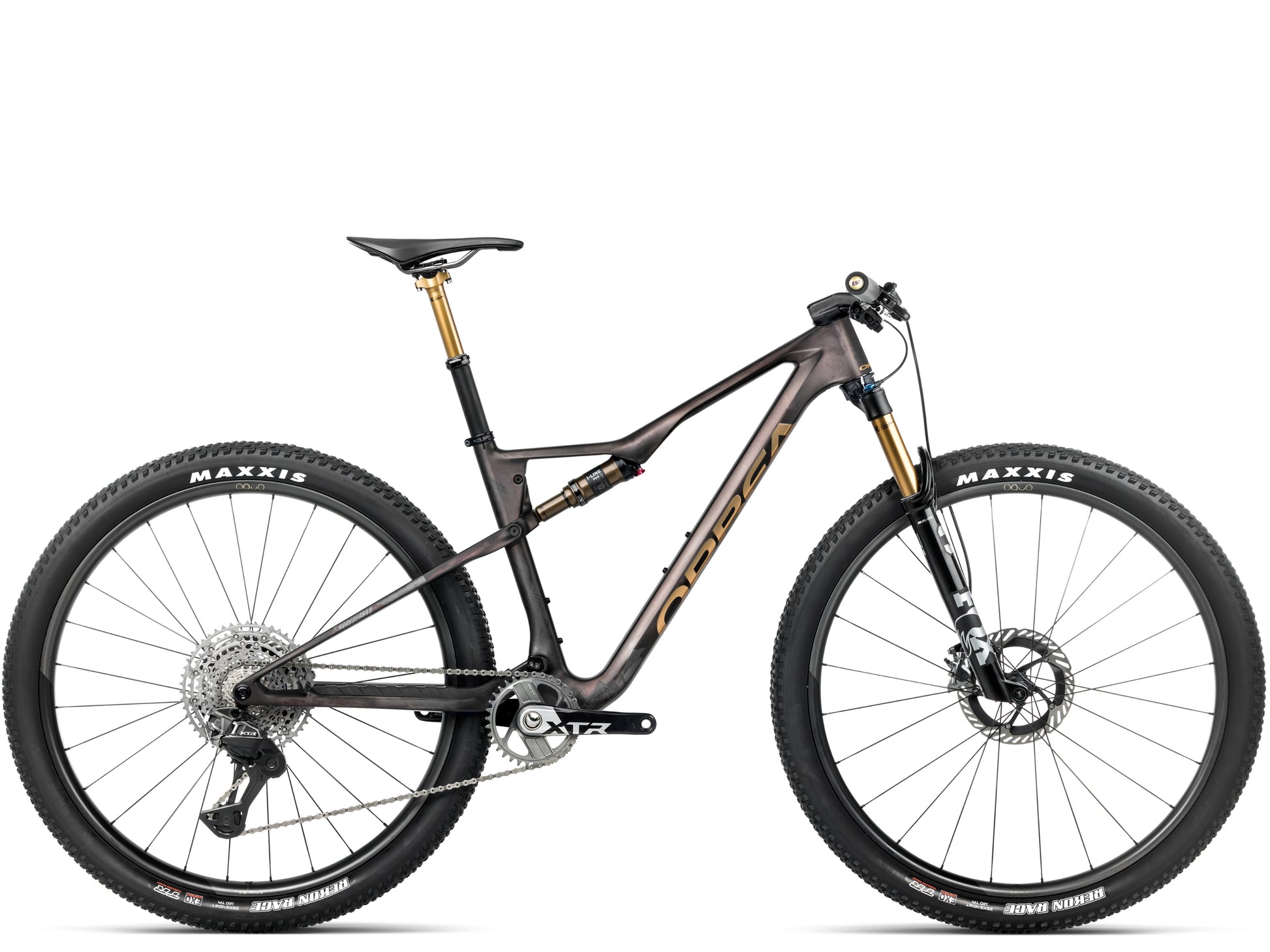 Orbea Oiz M-Team Factory Full Suspension Mountain bike Bronze carbon view / titan gold matte gloss Side profile