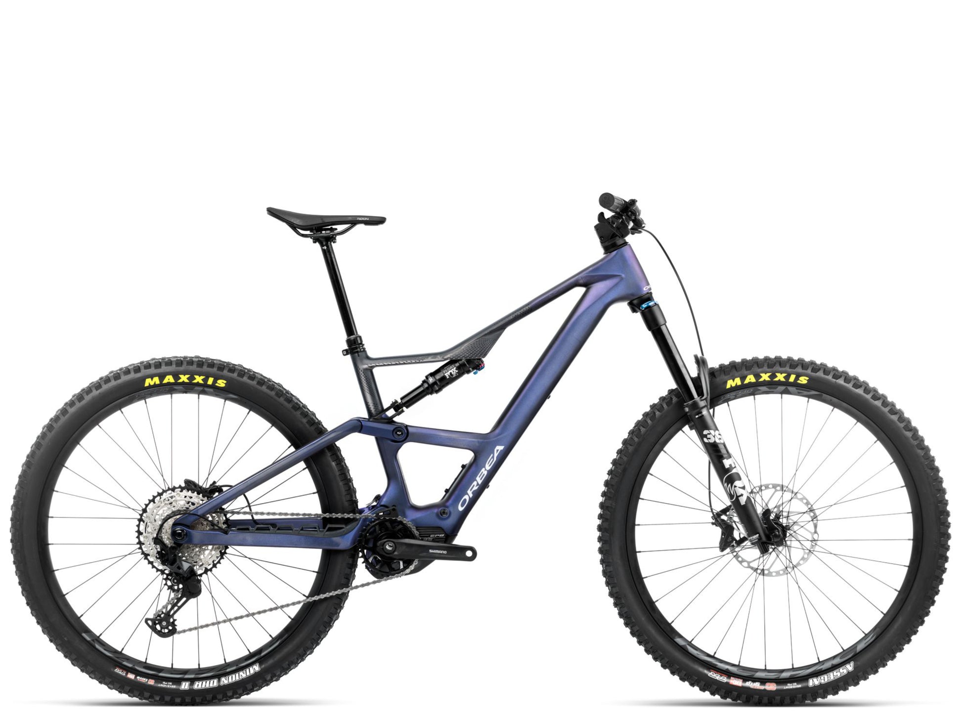 Orbea Rise LT M20 eMTB Enduro Tanzanite carbon view / carbon raw matte Side view