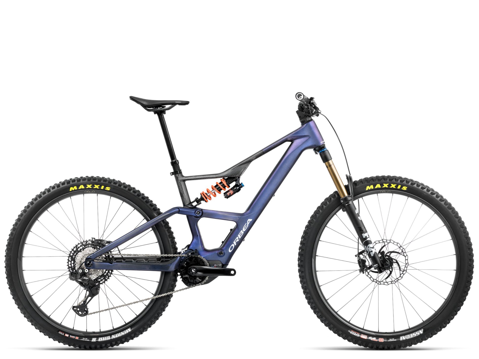 Orbea Rise LT M-Team eMTB Enduro Tanzanite carbon view / carbon raw matte Side view