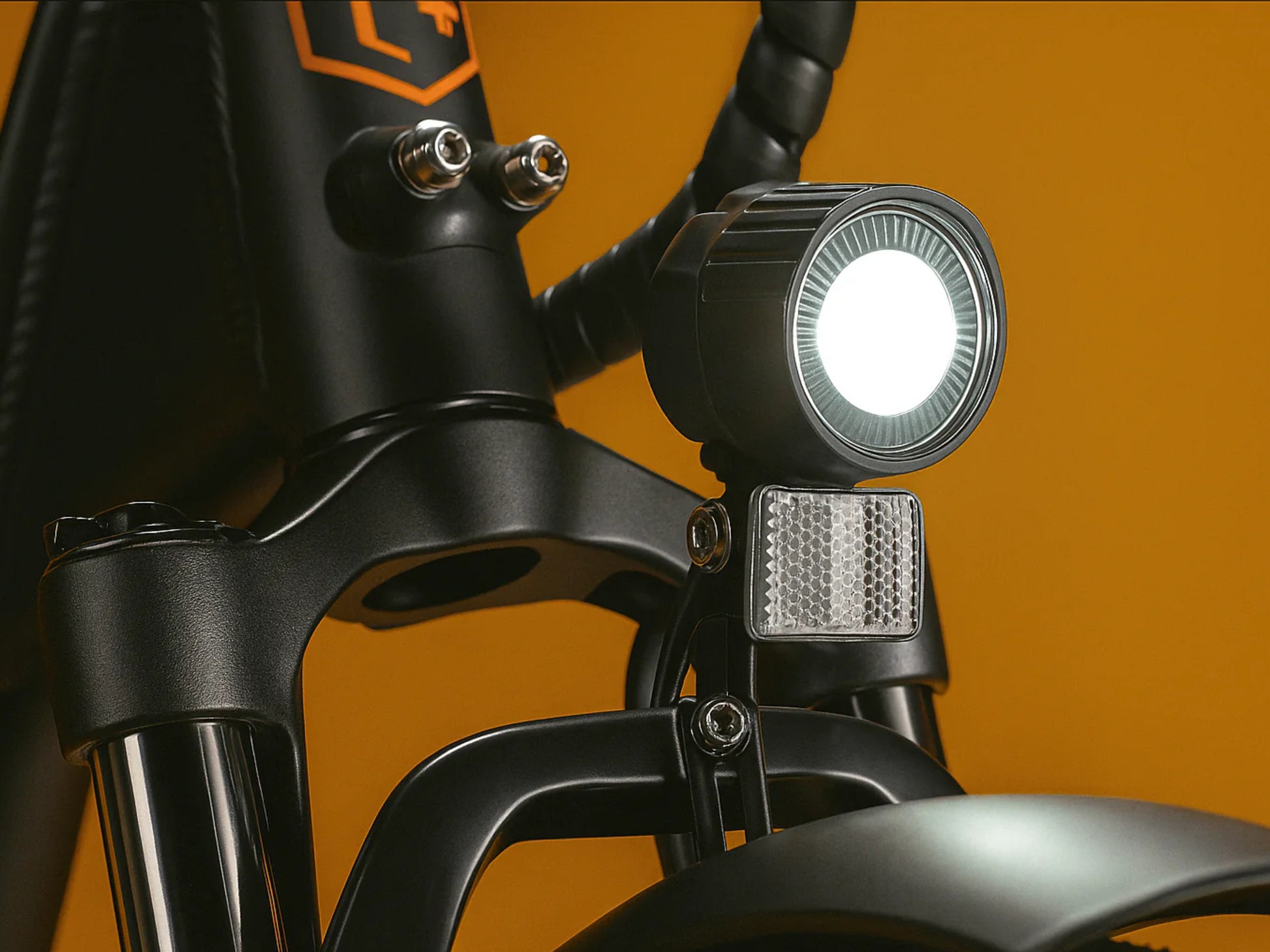 Rad Power RadRunner Plus Electric Cargo Utility Bike Matte black Headlight closeup