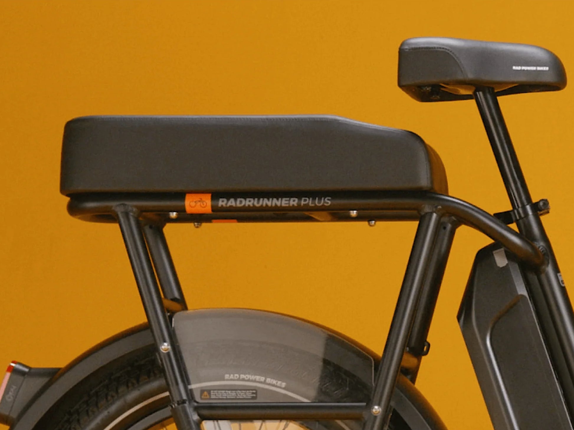 Rad Power RadRunner Plus Electric Cargo Utility Bike Matte black Saddle and passenger seat closeup