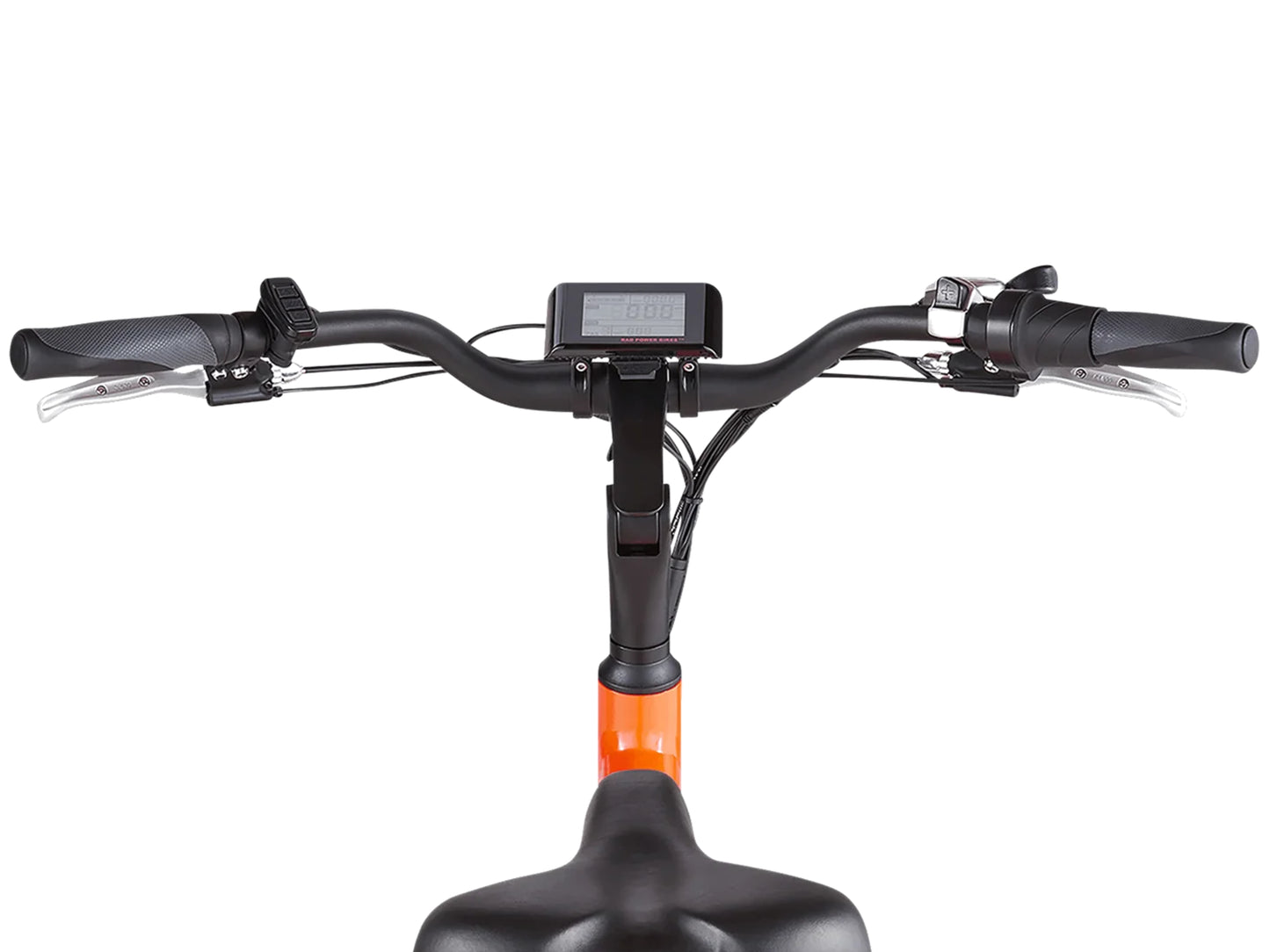 Rad Power RadWagon 4 Electric Cargo bike Orange Cockpit closeup