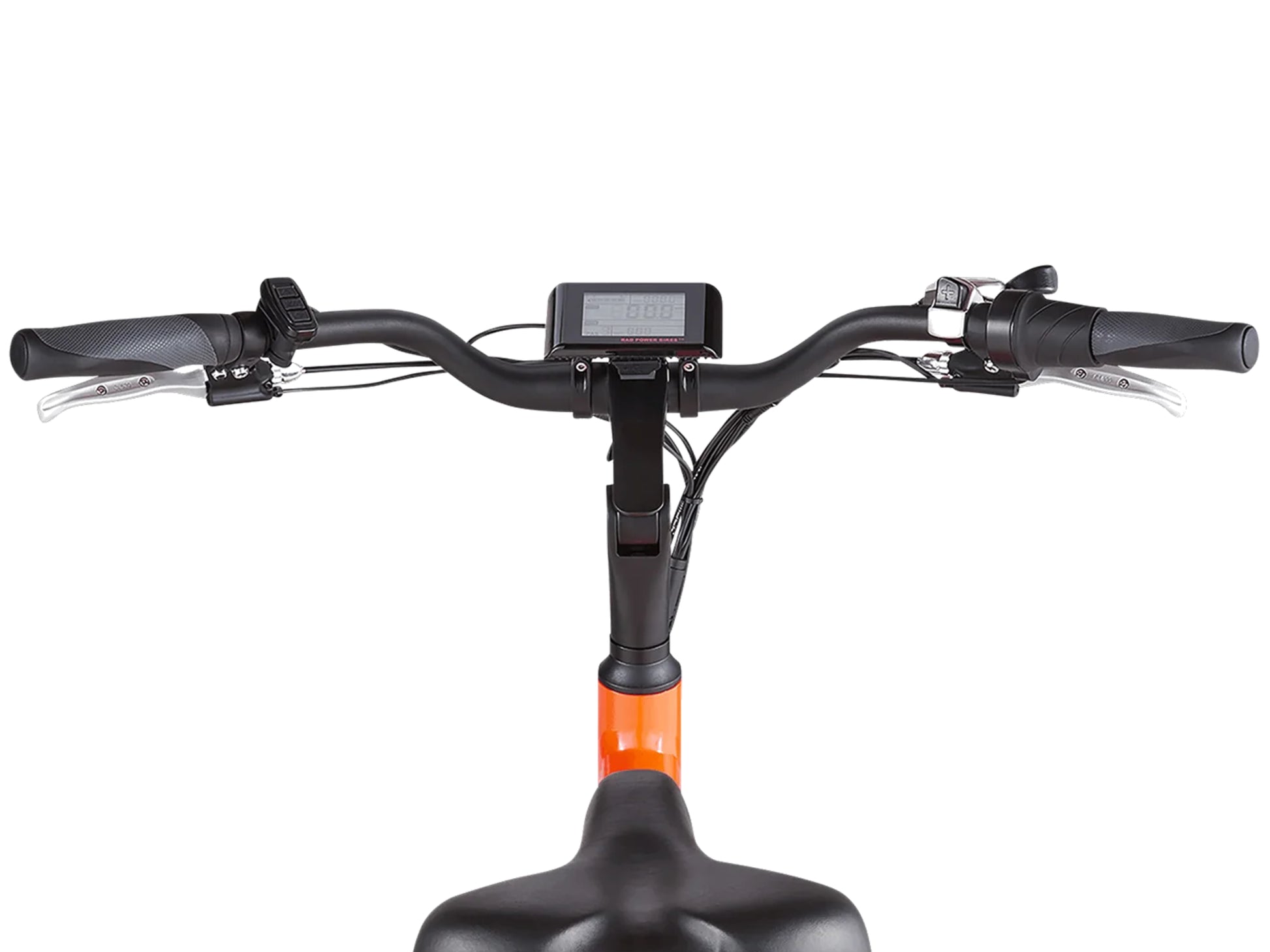 Rad Power RadWagon 4 Electric Cargo bike Orange Cockpit closeup