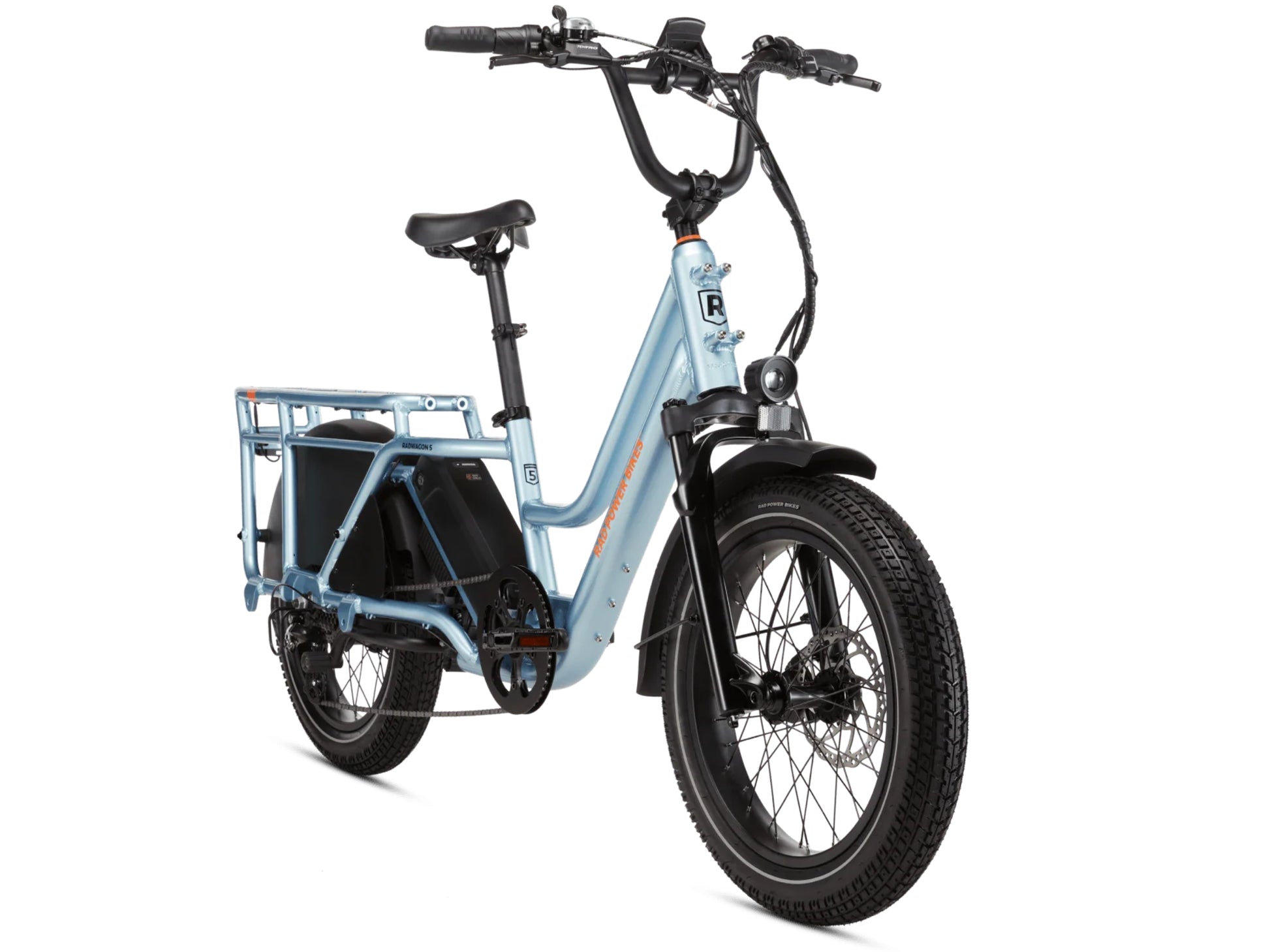 Rad Power RadWagon 5 Electric Cargo bike Metalllic blue Forward facing view