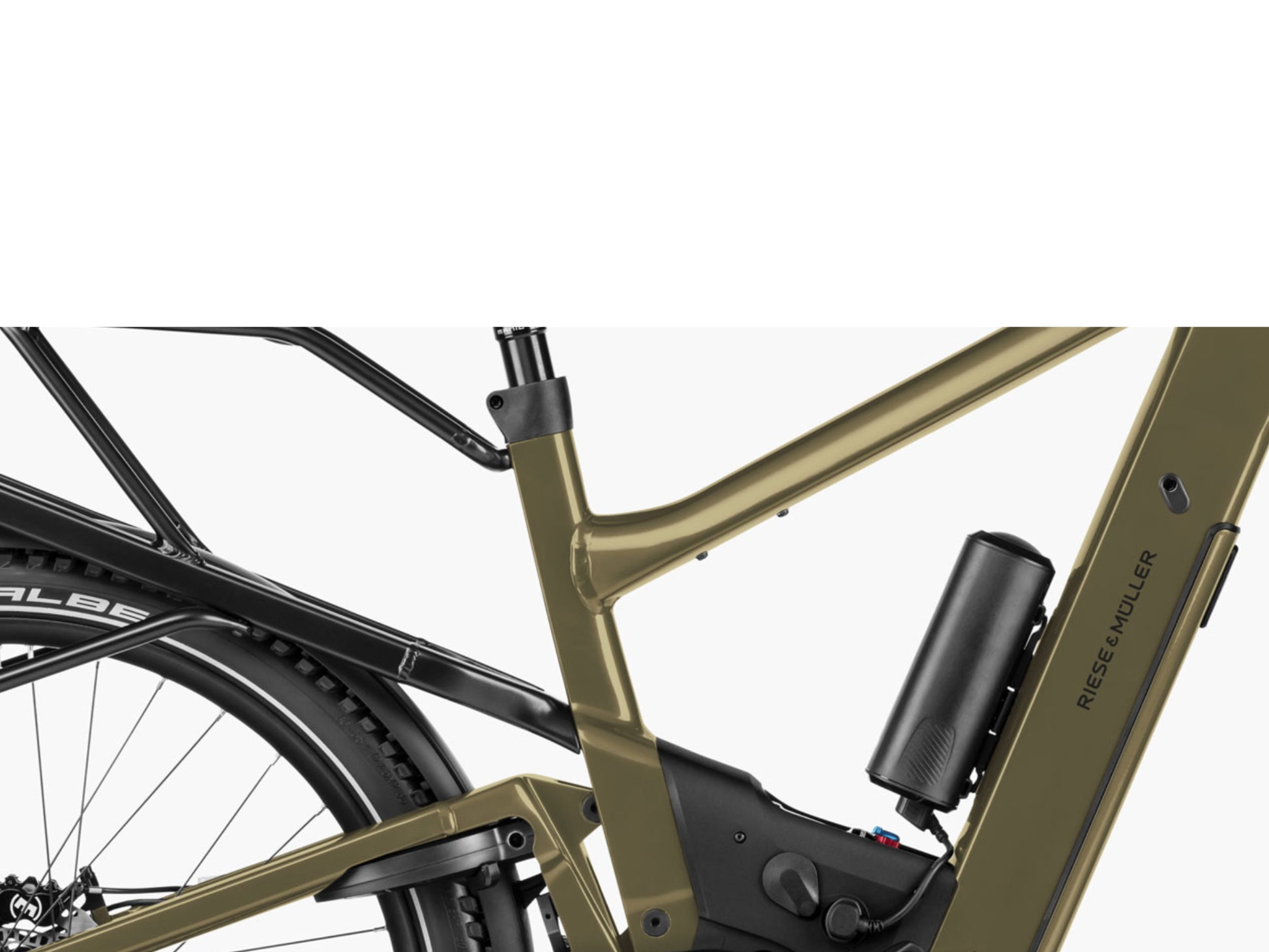 Riese & Muller Delite5 Touring Full suspension eMTB Amber Optional range extender shown