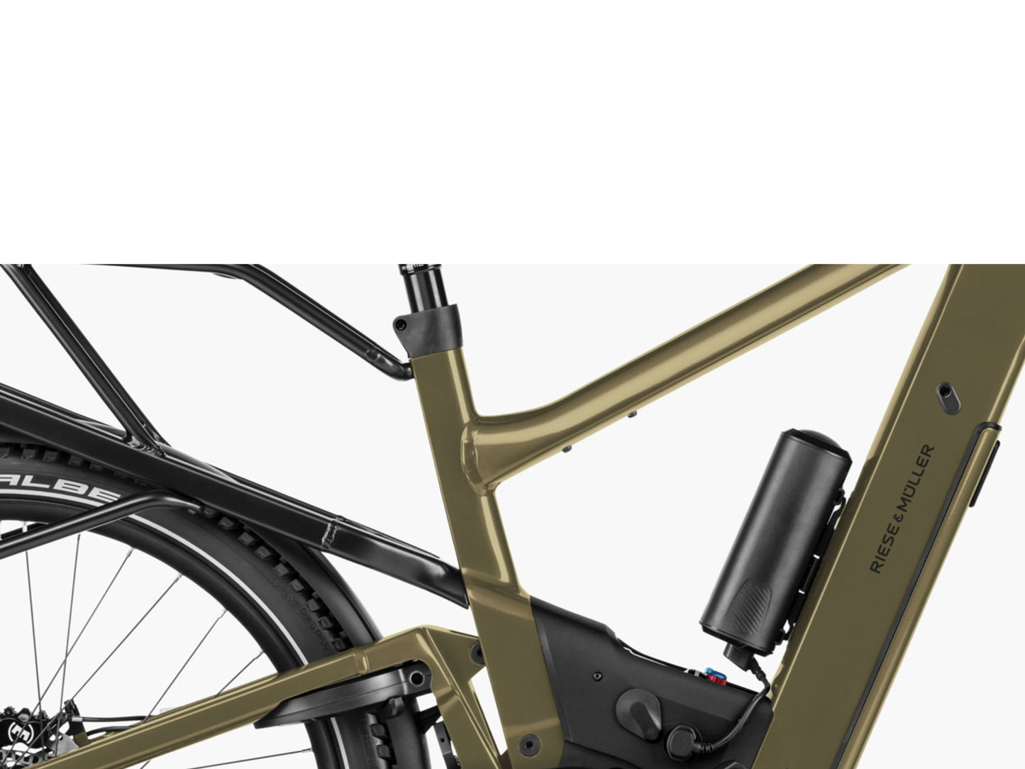 Riese & Muller Delite5 Vario Full suspension eMTB Amber Optional range extender shown