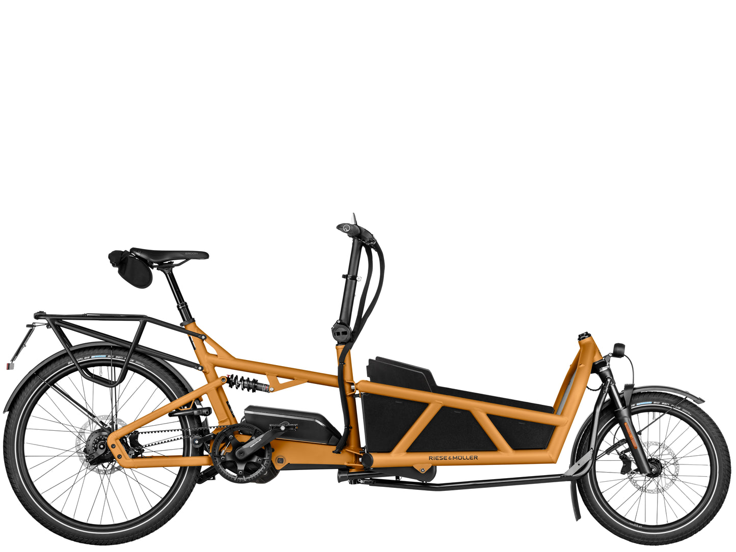 Riese & Muller Load5 60 Rohloff High Speed Cargo Electric Bike Peanut matte Side profile 