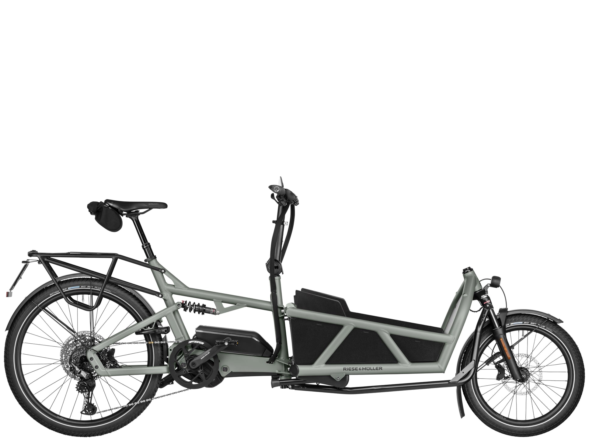 Riese & Muller Load5 60 Touring High Speed Cargo Electric Bike Tundra grey Matte Side profile. 