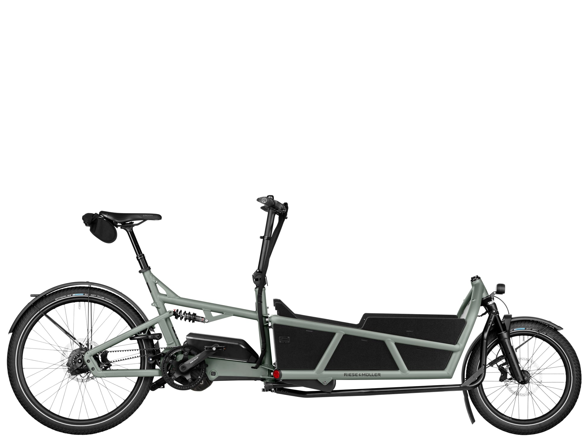 Riese & Muller Load5 75 Rohloff Cargo Electric Bike Tundra grey Matte Side profile. 