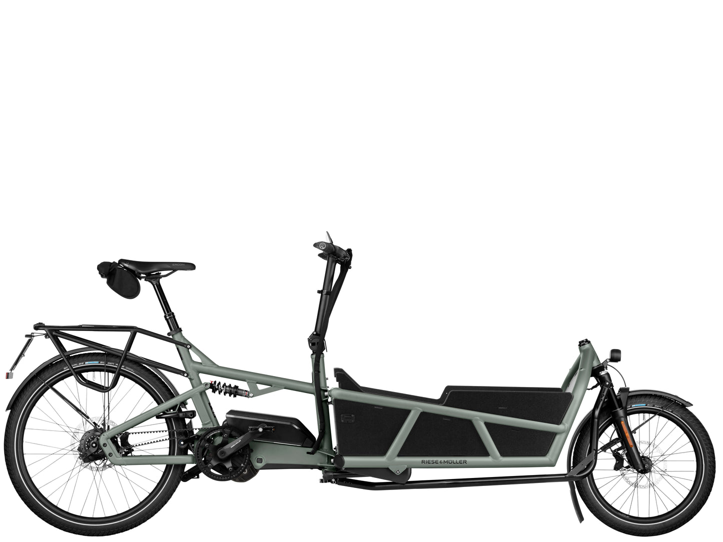 Riese & Muller Load5 75 Rohloff High Speed Cargo Electric Bike Tundra grey Matte Side profile. 