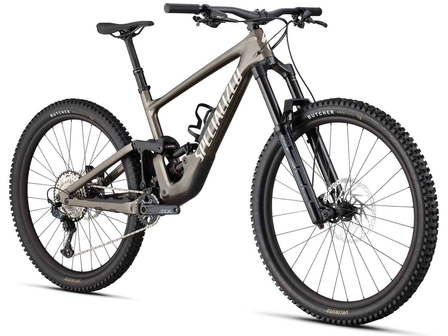 Specialized Enduro Pro Full Suspension Mountain bike Gloss gunmetal / white mountains Forward facing view