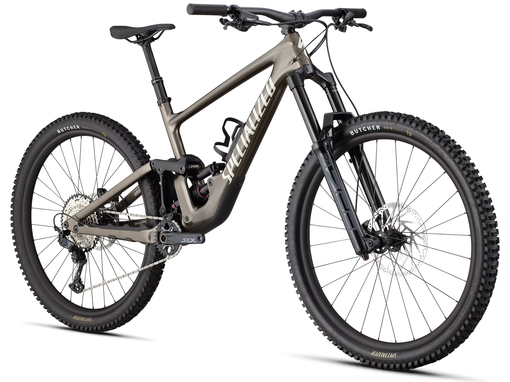 Specialized Enduro Pro Full Suspension Mountain bike Gloss gunmetal / white mountains Forward facing view