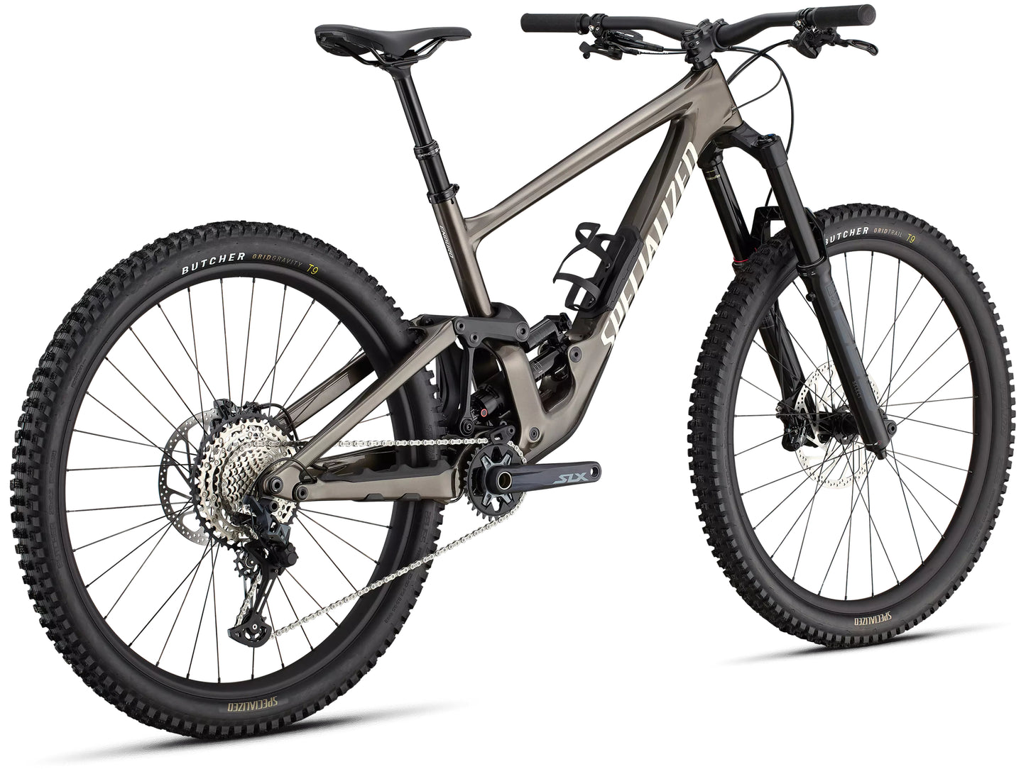 Specialized Enduro Pro Full Suspension Mountain bike Gloss gunmetal / white mountains Rear facing view