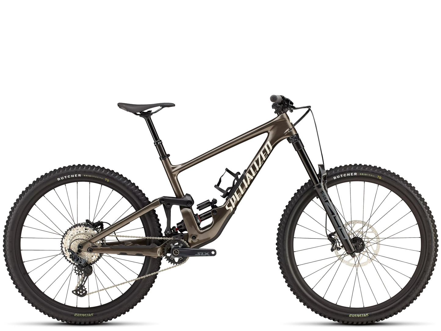 Specialized Enduro Pro Full Suspension Mountain bike Gloss gunmetal / white mountains Side profile