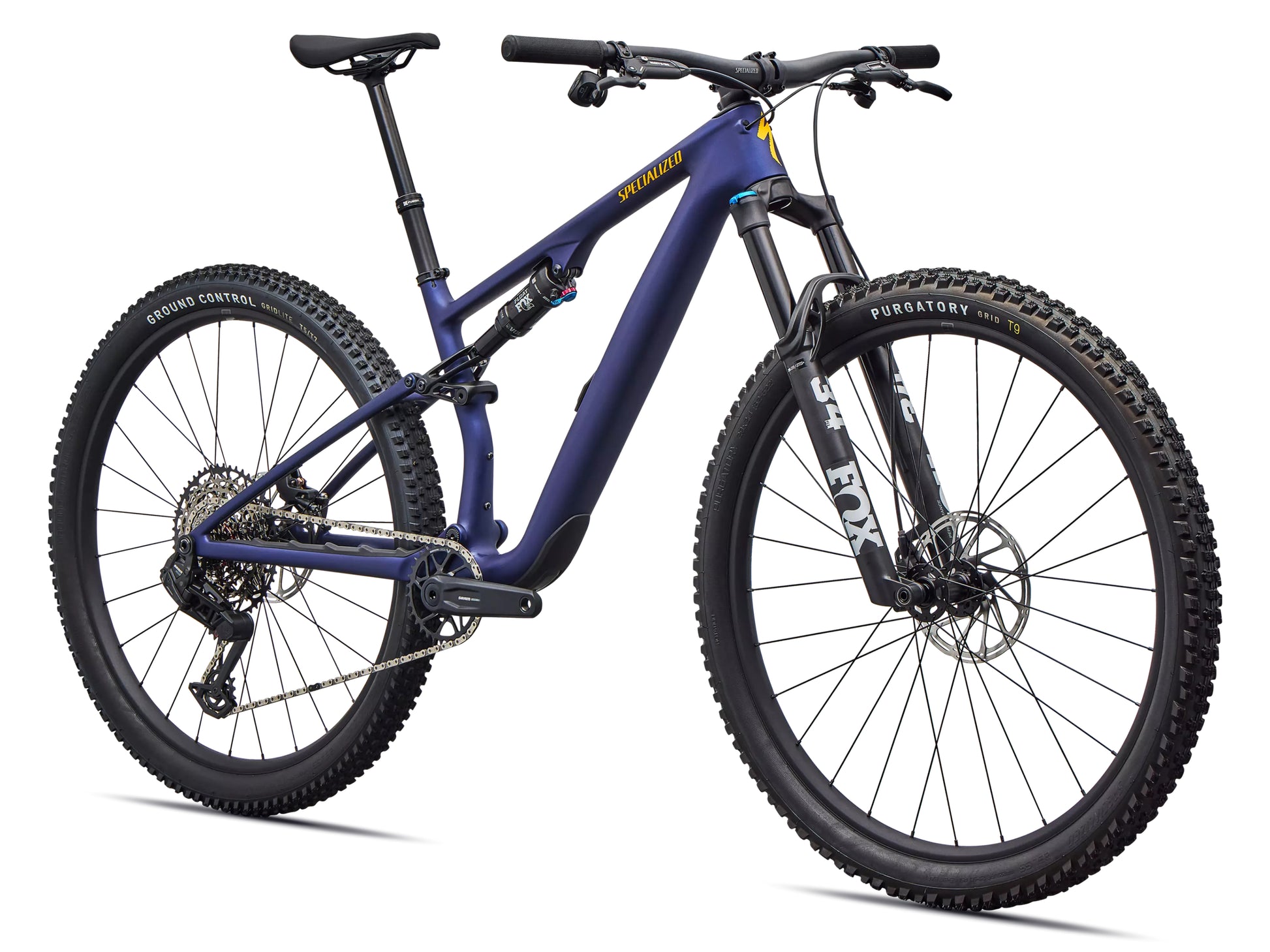 Specialized Epic 8 EVO Comp Full suspension Mountain bike Satin blue onyx / California sunshine Forward facing view