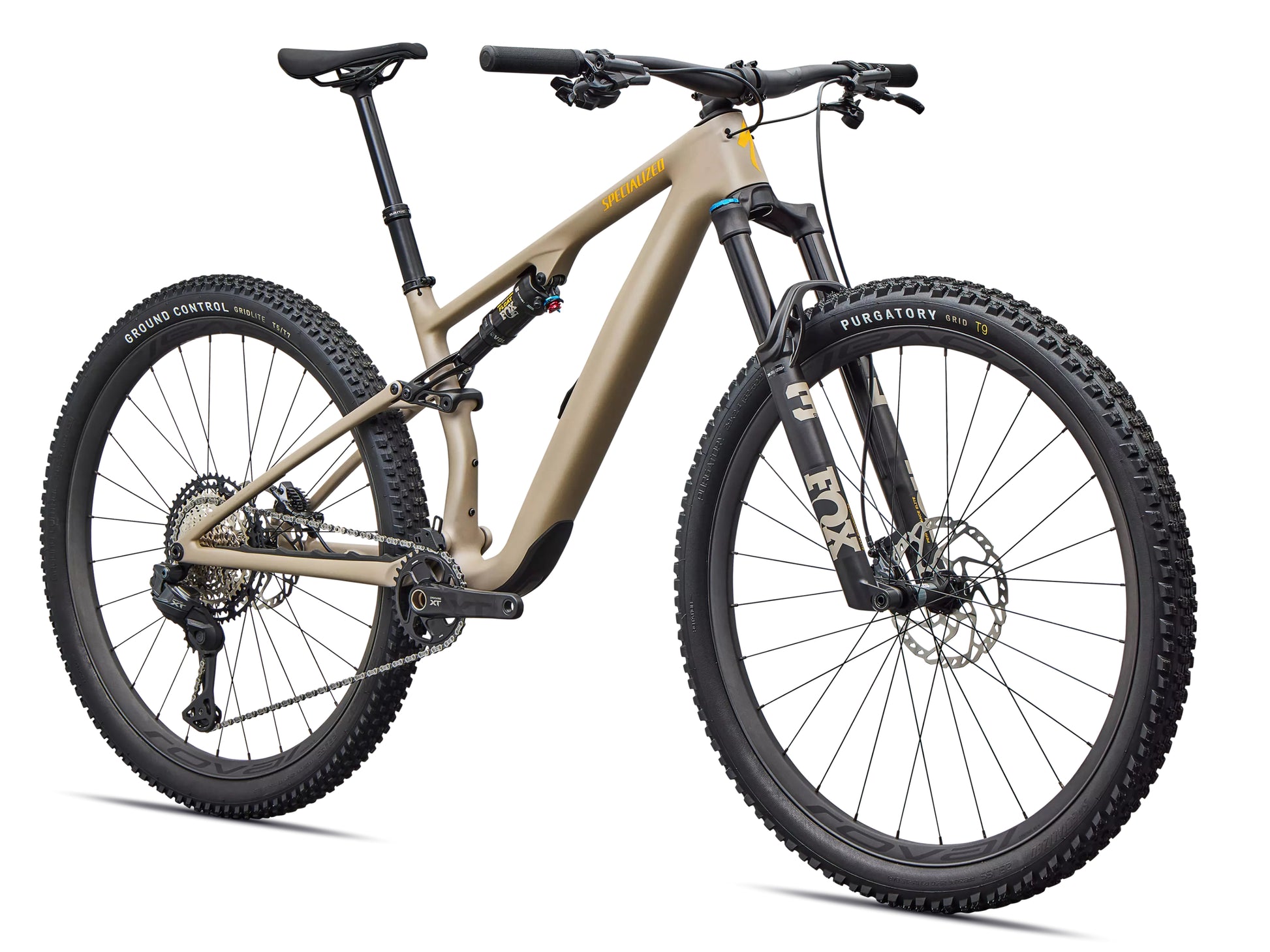 Specialized Epic 8 EVO Expert Di2 Full suspension Mountain bike Satin sandstone metallic / California sunshine Forward facing view
