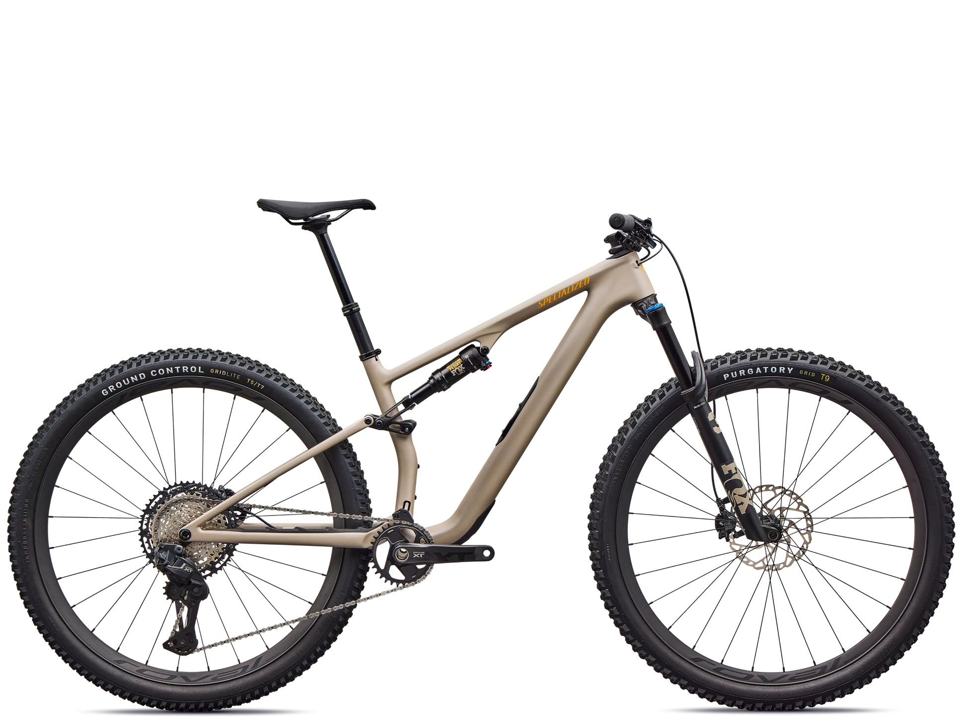Specialized Epic 8 EVO Expert Di2 Full suspension Mountain bike Satin sandstone metallic / California sunshine Side profile