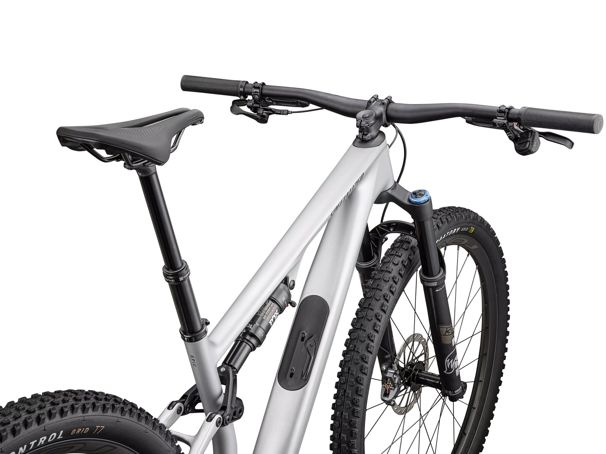 Specialized Epic 8 EVO Expert Full suspension Mountain bike satin silver dust / gunmetal Rear facing view