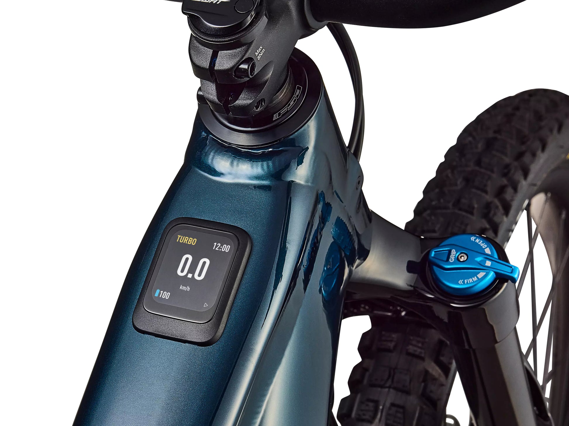 Specialized Turbo Levo 4 Comp Alloy Full Suspension eMTB Gloss deep lake metallic / dune white TCU Remote display closeup