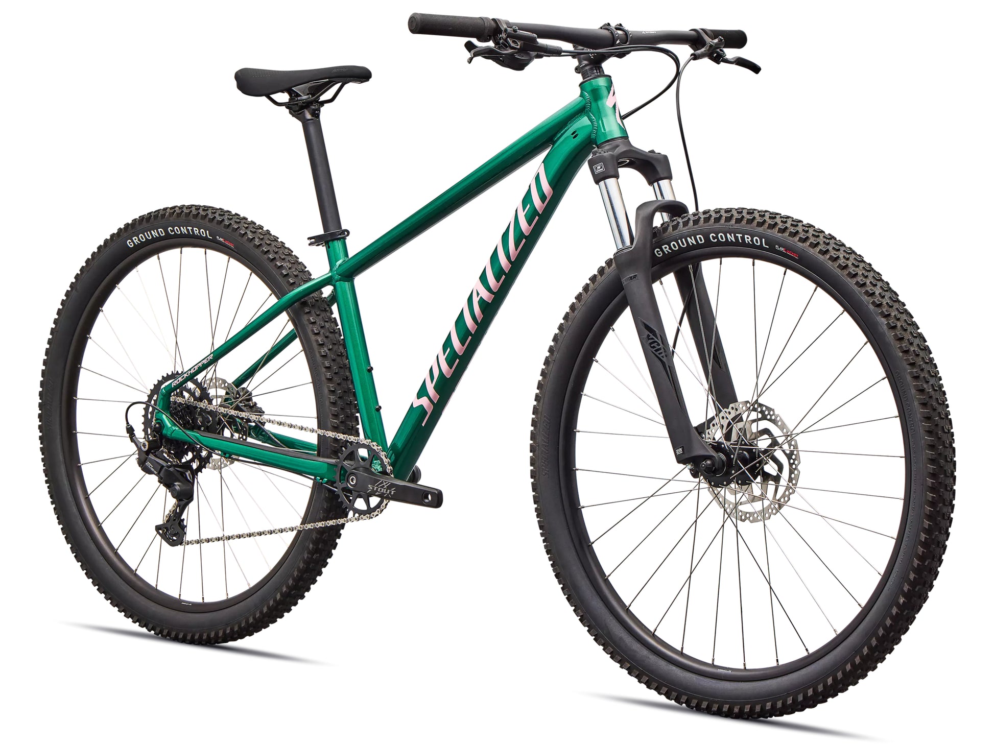 Specialized Rockhopper Sport Hardtail Mountain bike Gloss pine green / desert rose Forward facing view