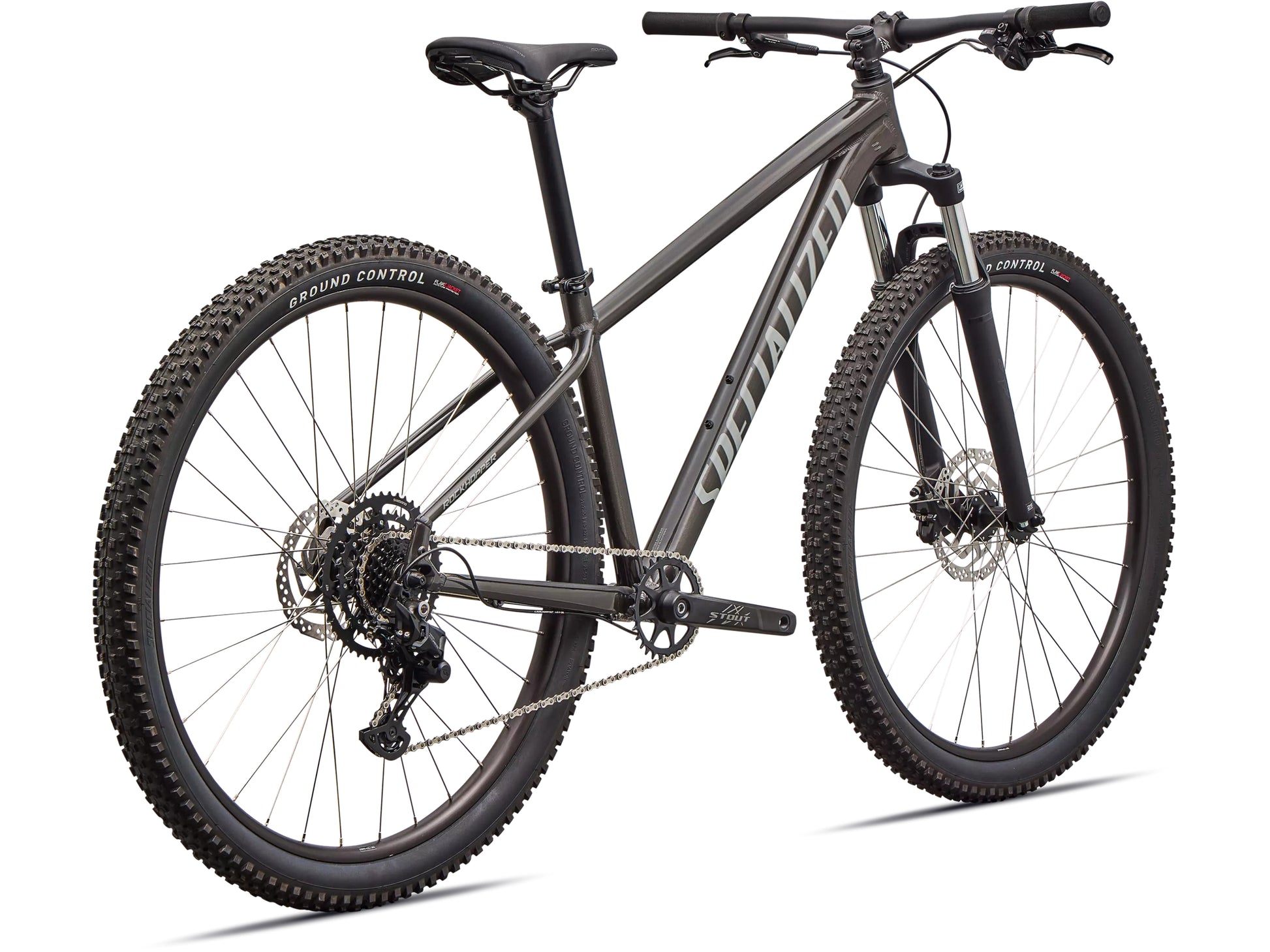 Specialized Rockhopper Sport Hardtail Mountain bike Gloss smoke / cool grey Rear facing view